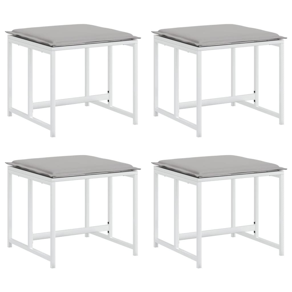 Hocker Gartenhocker mit Kissen 4 Stk. Weiß Stahl und Textilene