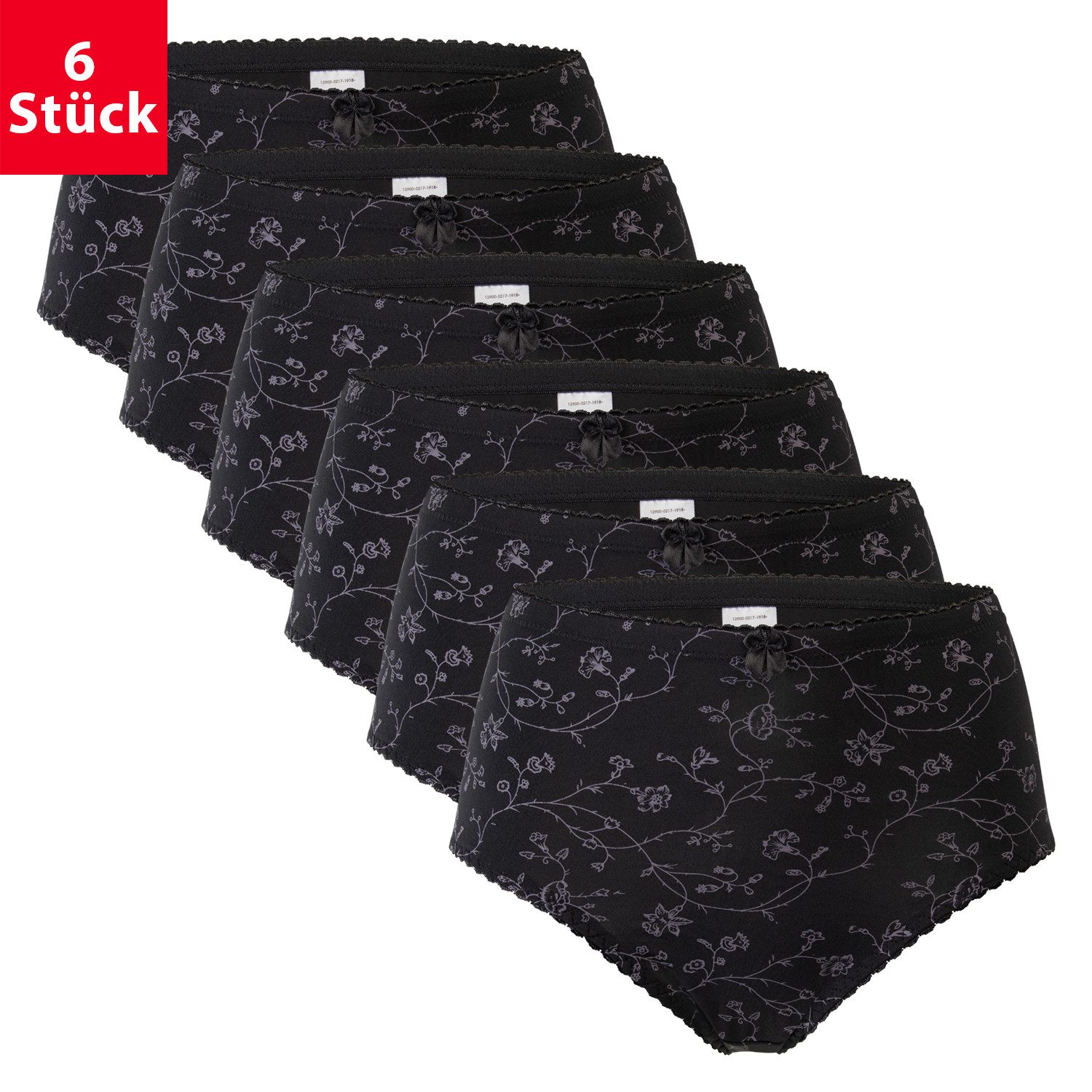Taillenslip Damen Taillenslip 6er Pack, Microfaser, Blümchen-Muster