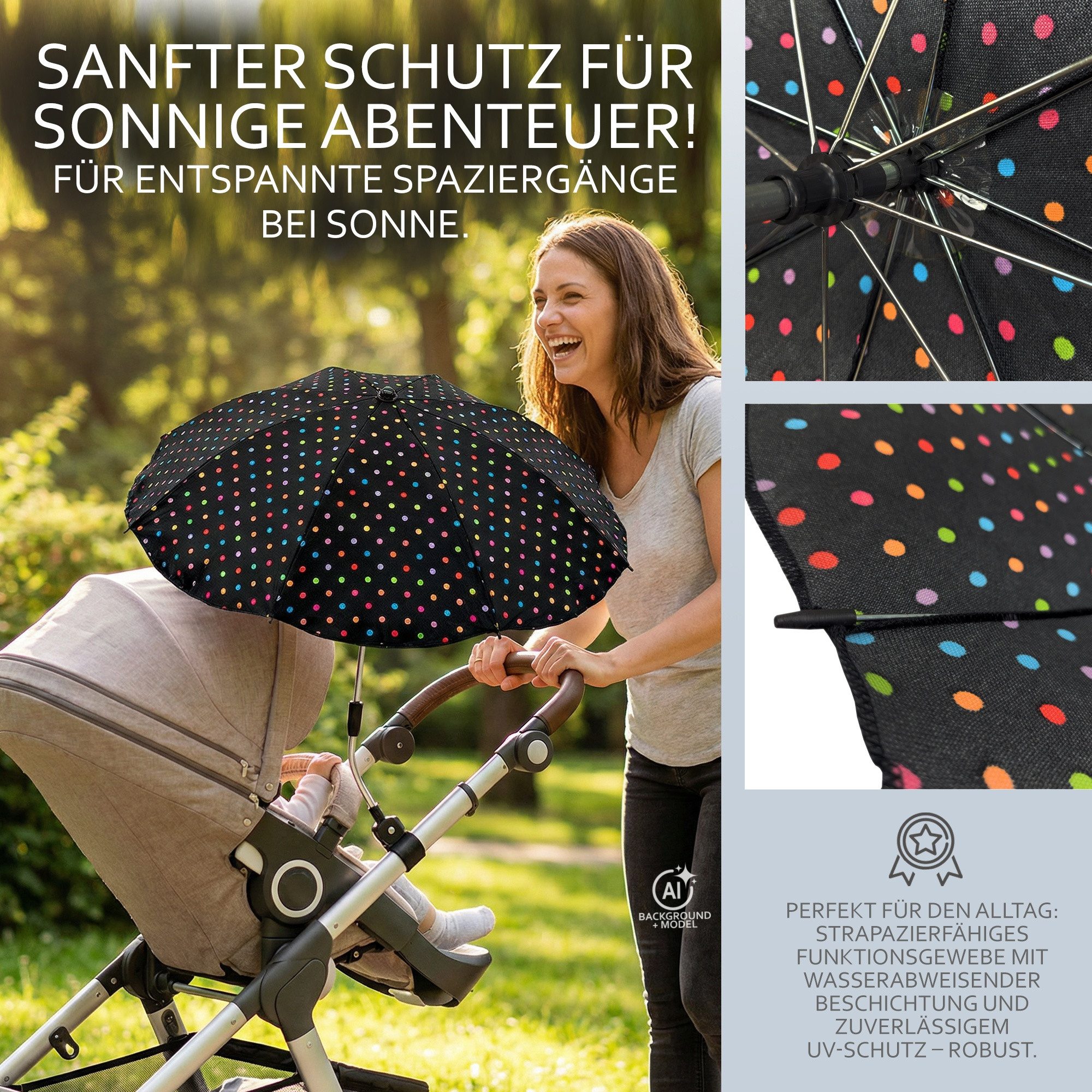 BambiniWelt by Rafael K. Kinderwagen-Sonnenschutzhülle Sonnenschirm Sonnenschutz für Kinderwagen Buggy Jogger universal UV50+, UV 50+ Schutz