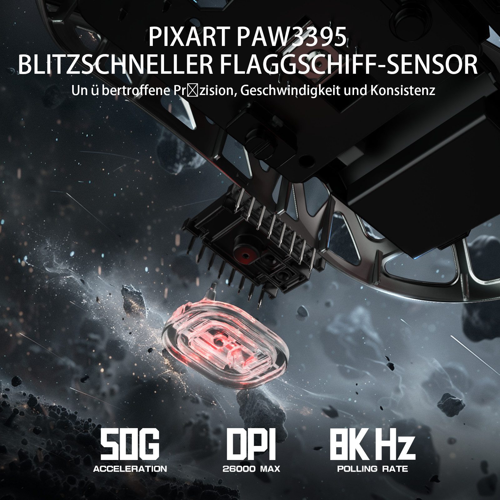 ATTACK SHARK R3 Kabellose Gaming-Maus aus Magnesiumlegierung, 8kHz, 48g Gaming-Maus (2.4G, Bluetooth, USB-C, 26000 dpi, PAW3395-Sensor,46g,8000hz,Magnesiumlegie – Bild 5 von 5