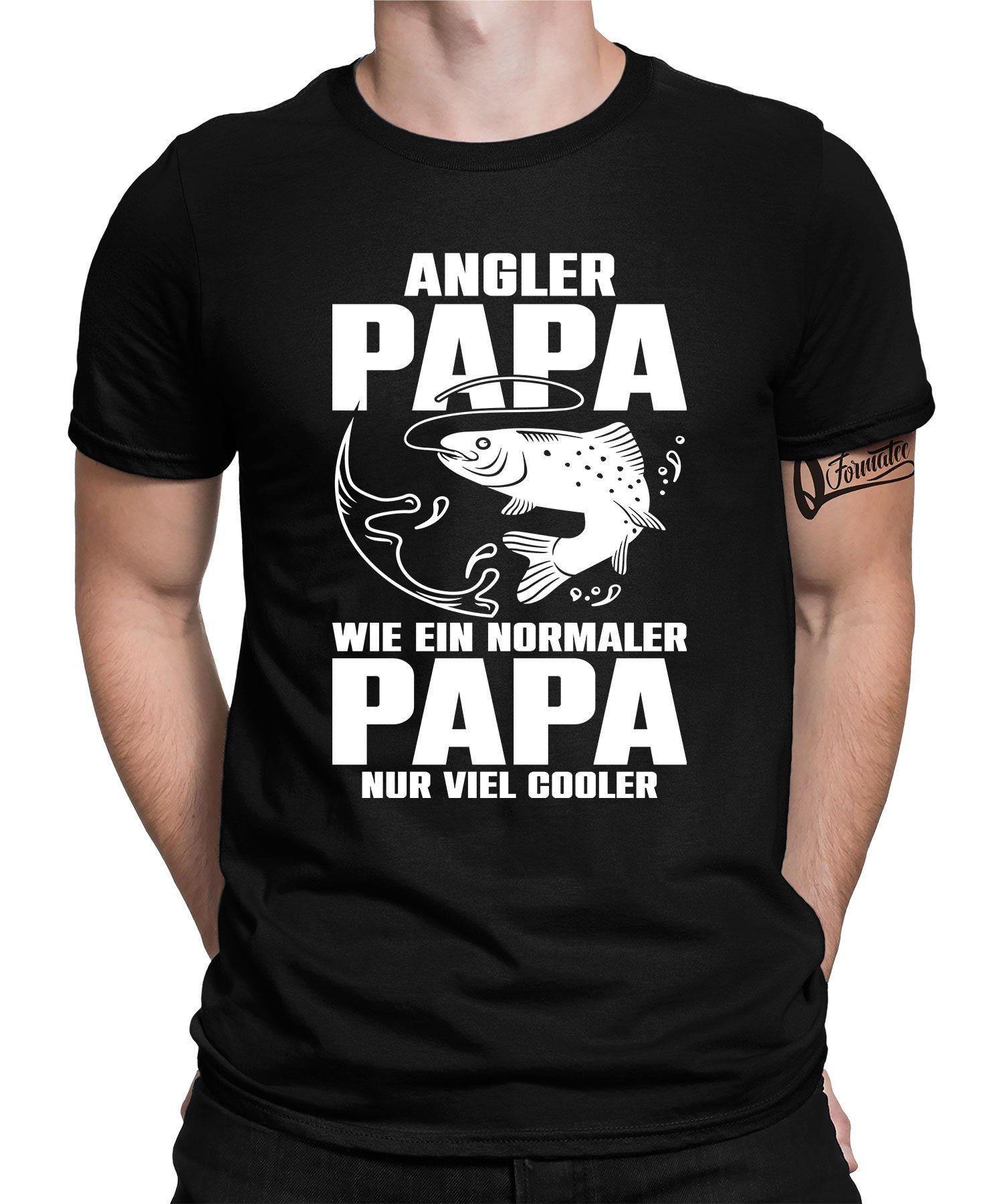 Quattro Formatee Kurzarmshirt Cooler Angler Papa - Vatertag Vater Herren T-Shirt (1-tlg) Schwarz