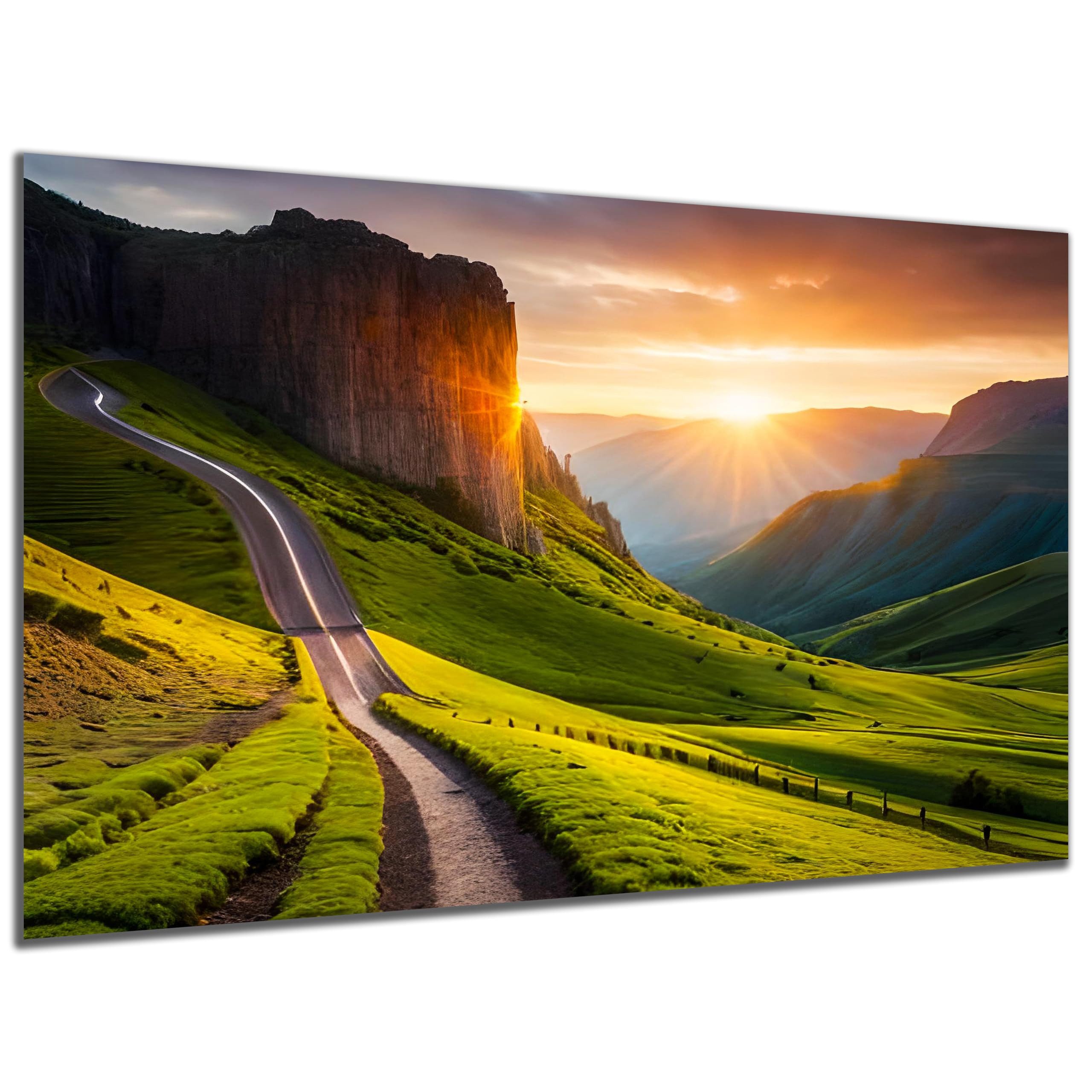 DARO Design Wandbild Sonnenuntergang Wandbilder Wand Deko Bilder Natur Leinwandbild, (grüner Hang im Abendlicht - Bild klein Wohnzimmer Schlafzimmer Büro Flur Esszimmer Einteilig Querformat Fotodruck Sonnenuntergang), 30x20 cm
