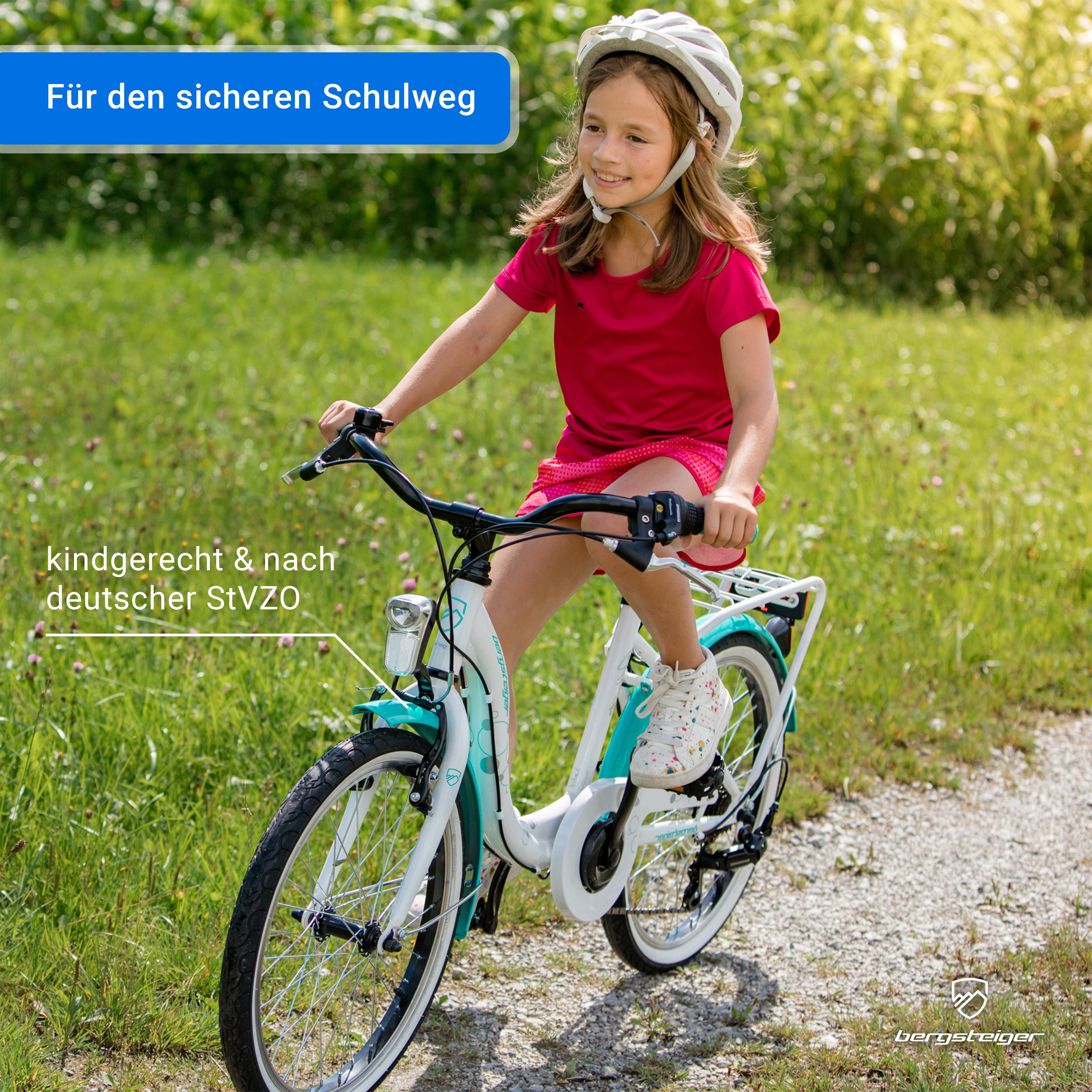 bergsteiger Kinderfahrrad Atlantis 20, 24 Zoll Mädchenfahrrad, 6 - 11 Jahre, StVZO, 6 Gang Shimano Tourney RD-TY300 Schaltwerk, Kettenschaltung, V-Bremse