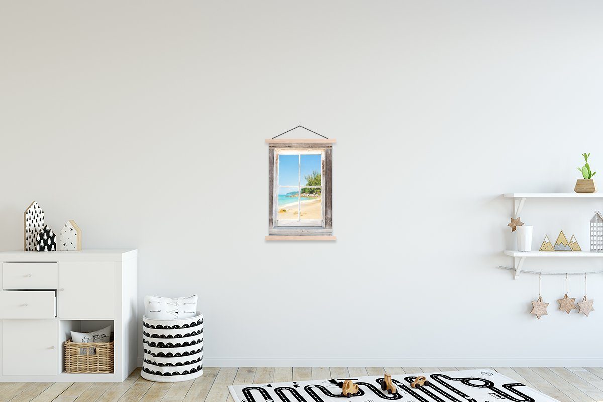 Textilposter - für Durchblick Strand - (1 Holz, MuchoWow Bilderleiste, Poster Magnetisch Wohnzimmer, St), Posterleiste,