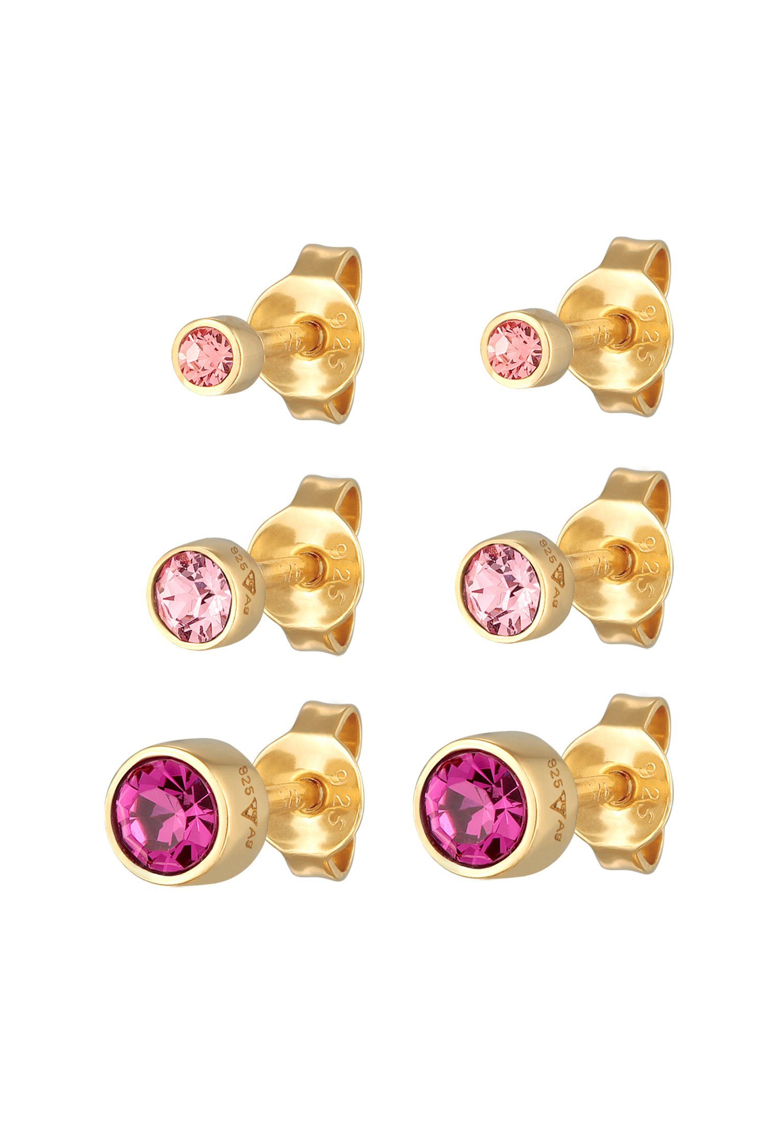Elli Ohrring-Set Stecker Pink Silber Rosa Set 925 Kristalle