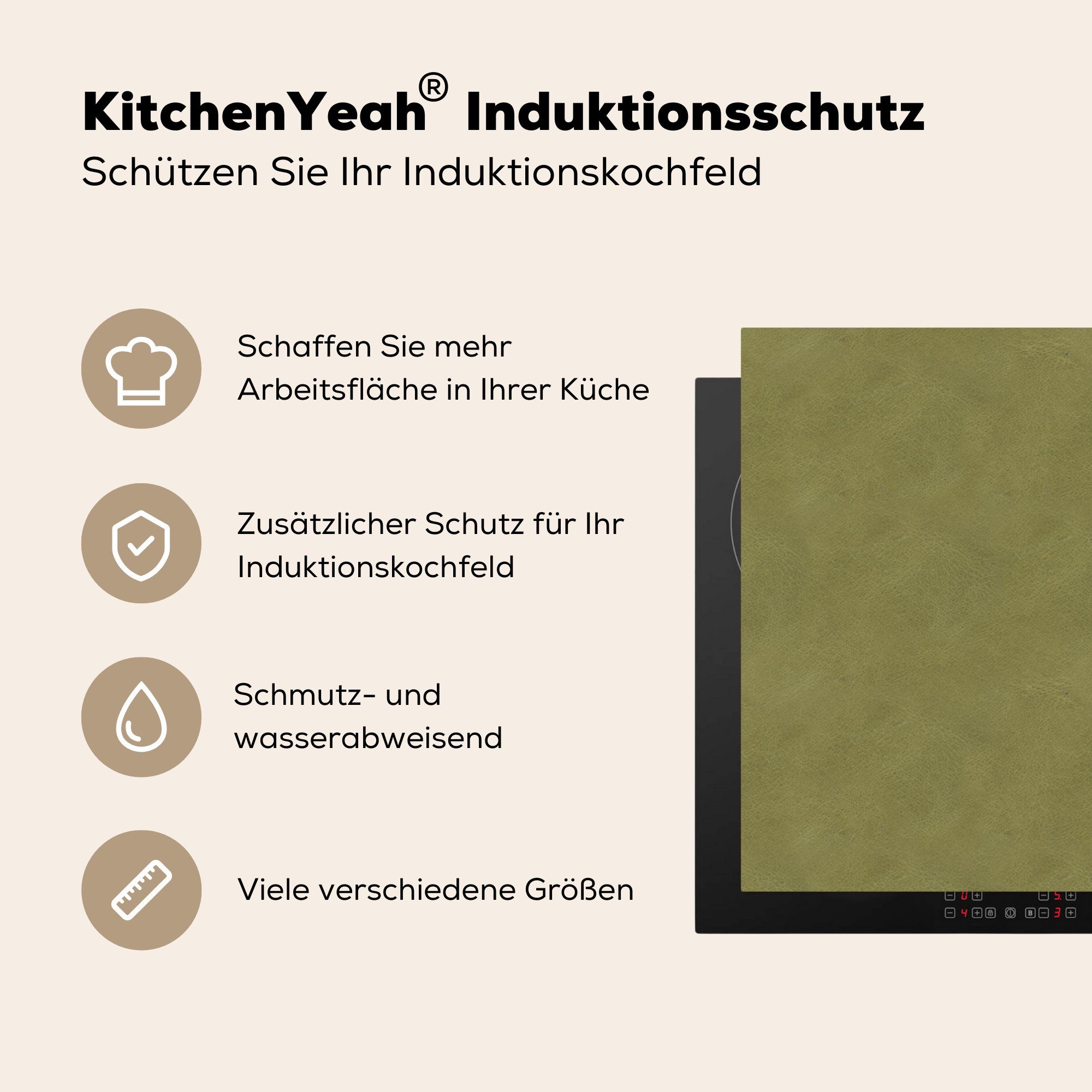 MuchoWow küche cm, Leder Induktionsschutz 83x51 - Arbeitsplatte - Tiere, Ceranfeldabdeckung, Grün tlg), - (1 für Vinyl, Herdblende-/Abdeckplatte
