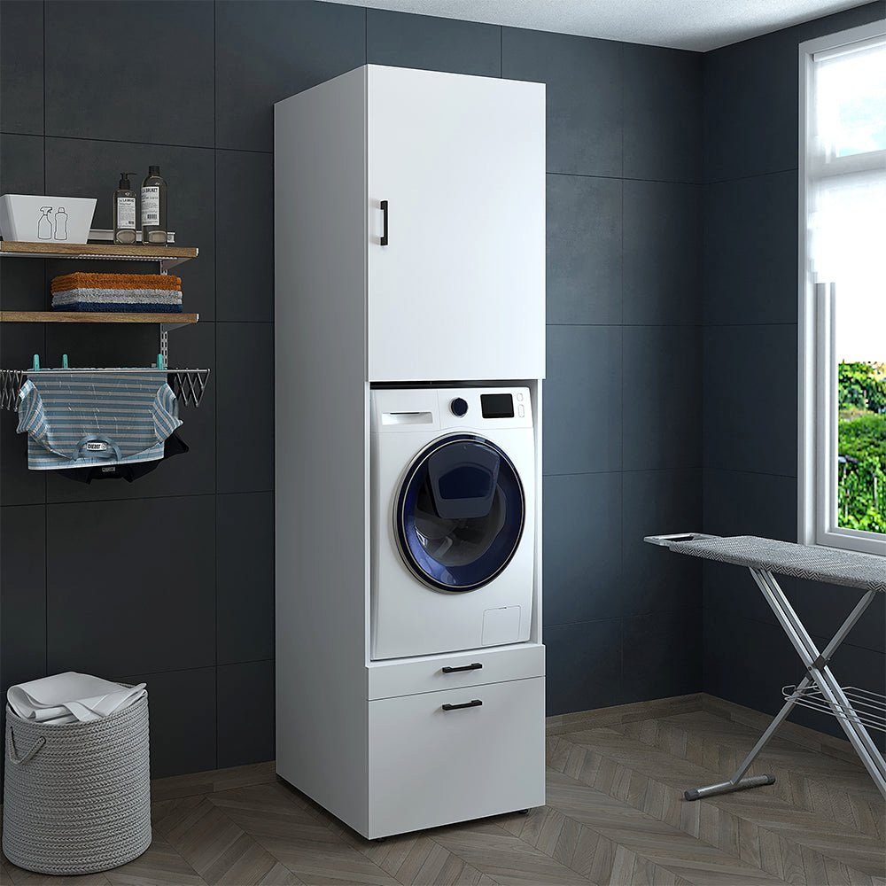 Waschturm Schrankaufsatz | Roomart Weiß Waschmaschinenumbauschrank mit (Waschmaschinenschrank weiß Mehrzweckschrank)