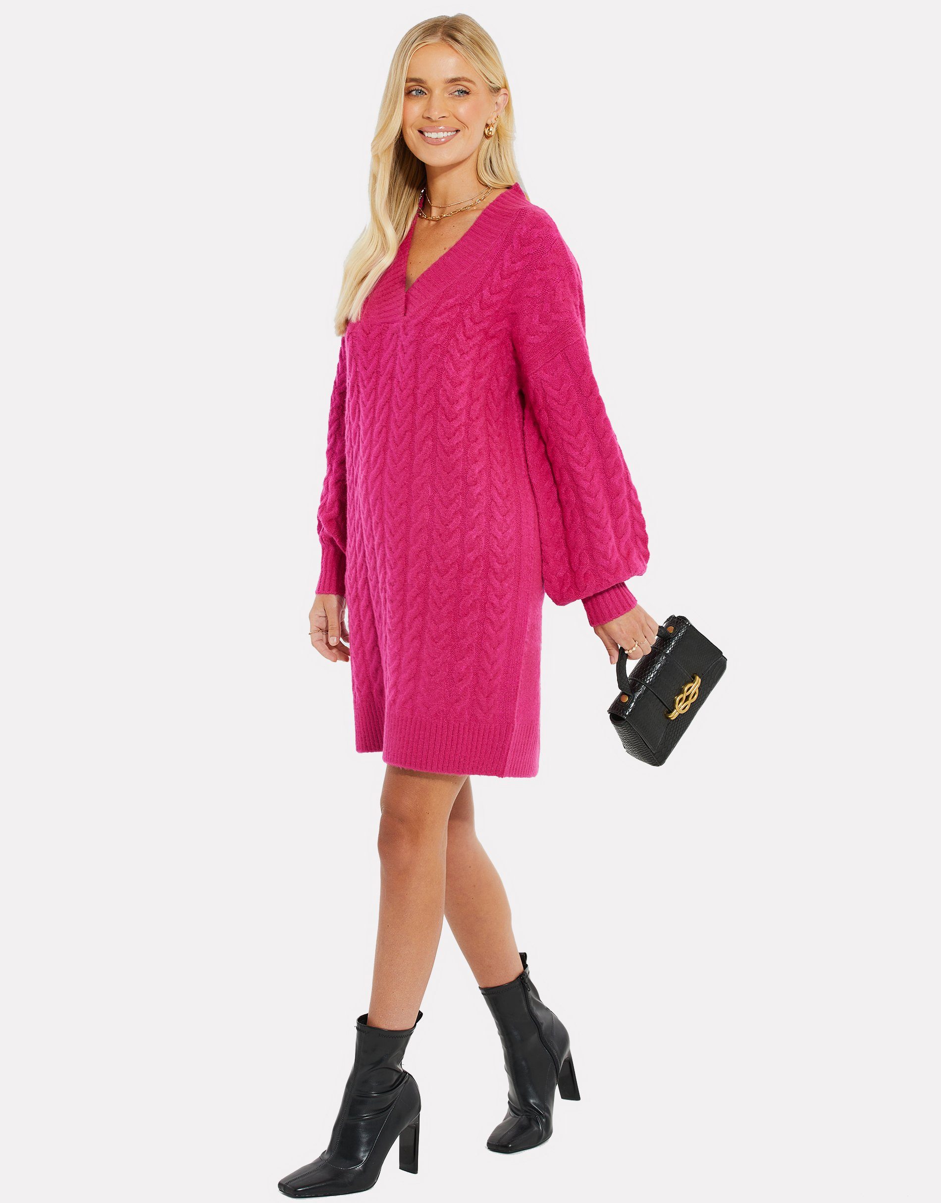 Mid Hot Chalk Pink THB Strickkleid Jumper Length Threadbare Knitted