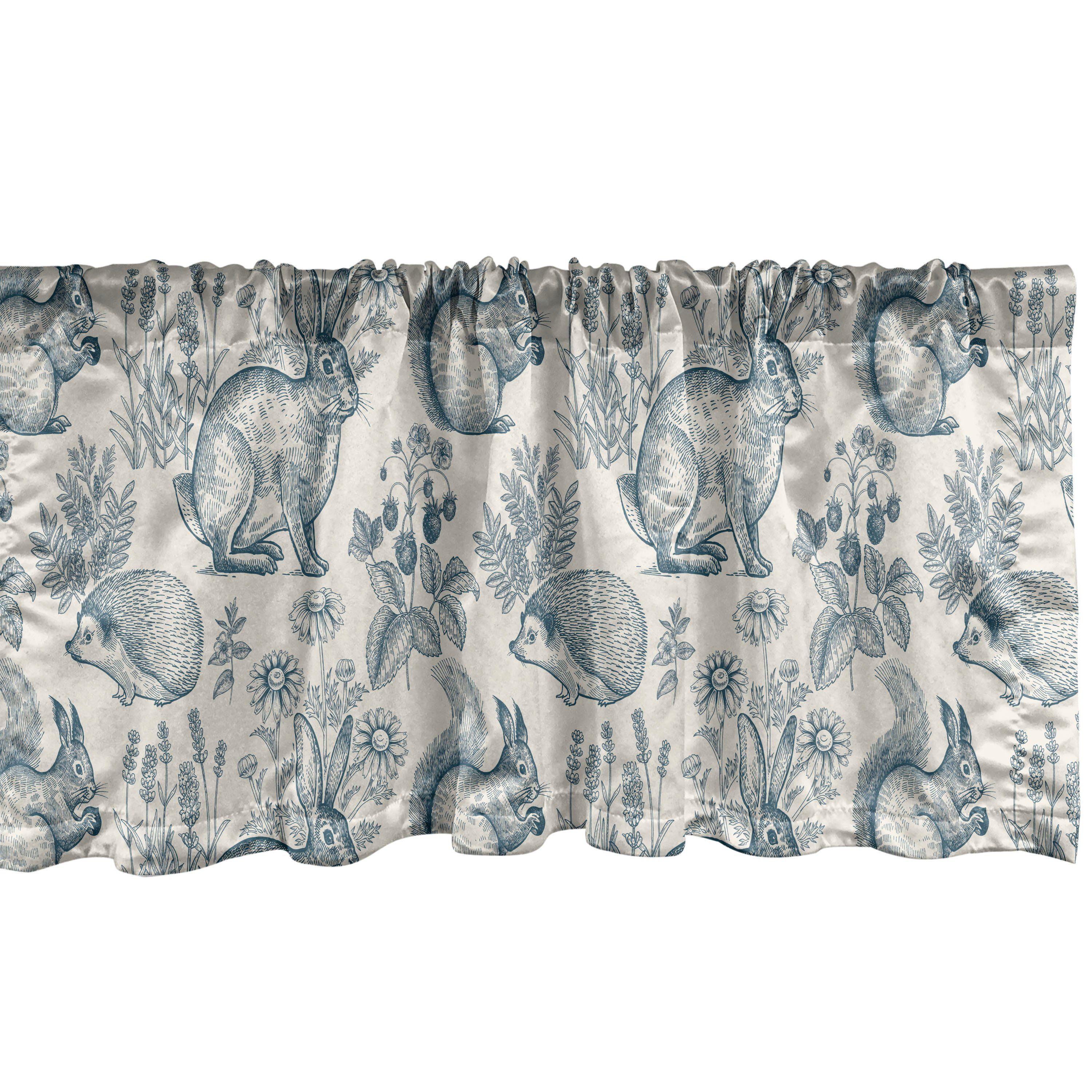 Scheibengardine Vorhang Volant für Küche Schlafzimmer Dekor mit Stangentasche, Abakuhaus, Microfaser, Tier Hasen Igel Blumen