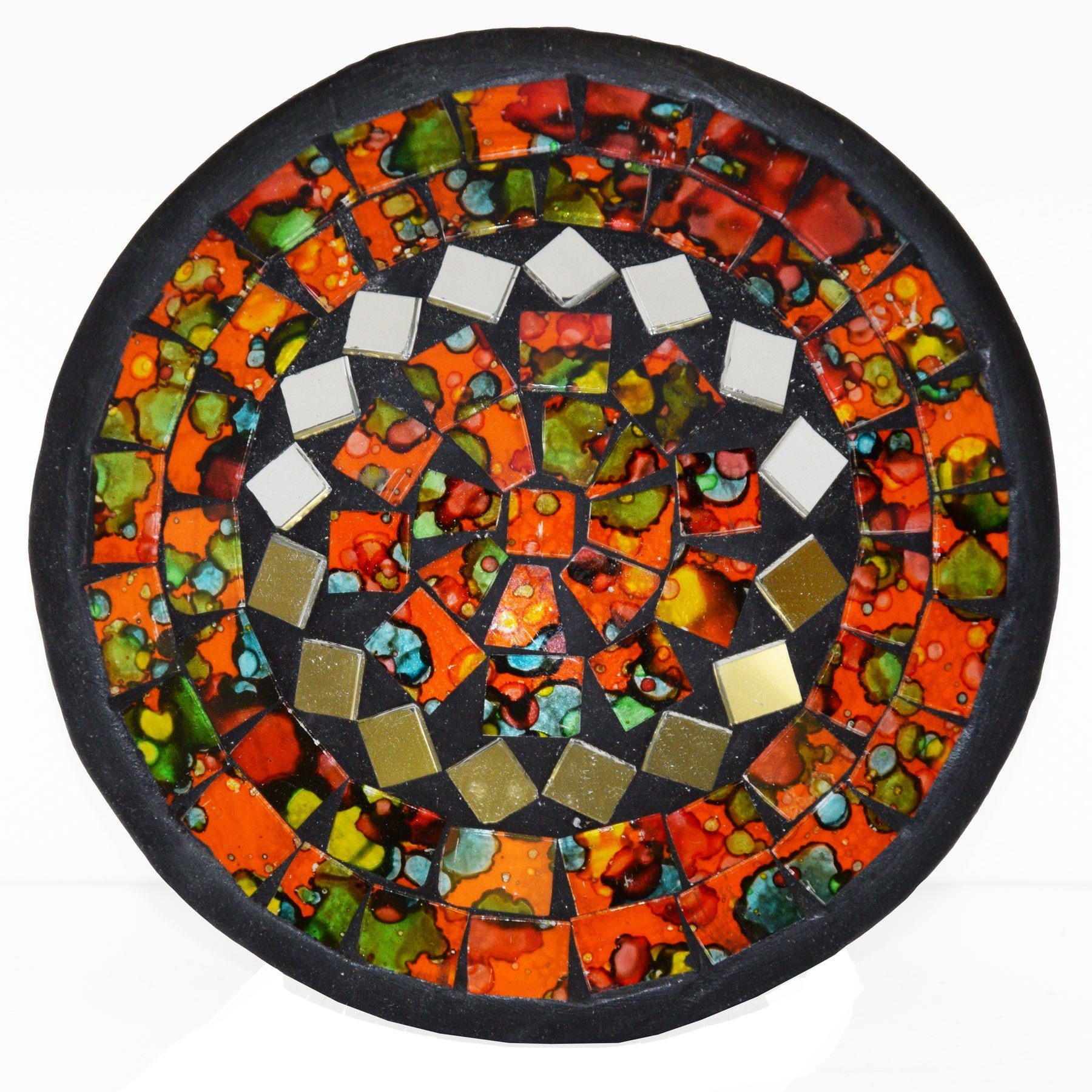 SIMANDRA Dekoschale Mosaik Schale Rund mit Spiegel ø ca. 12 cm (1 Stück) Orange