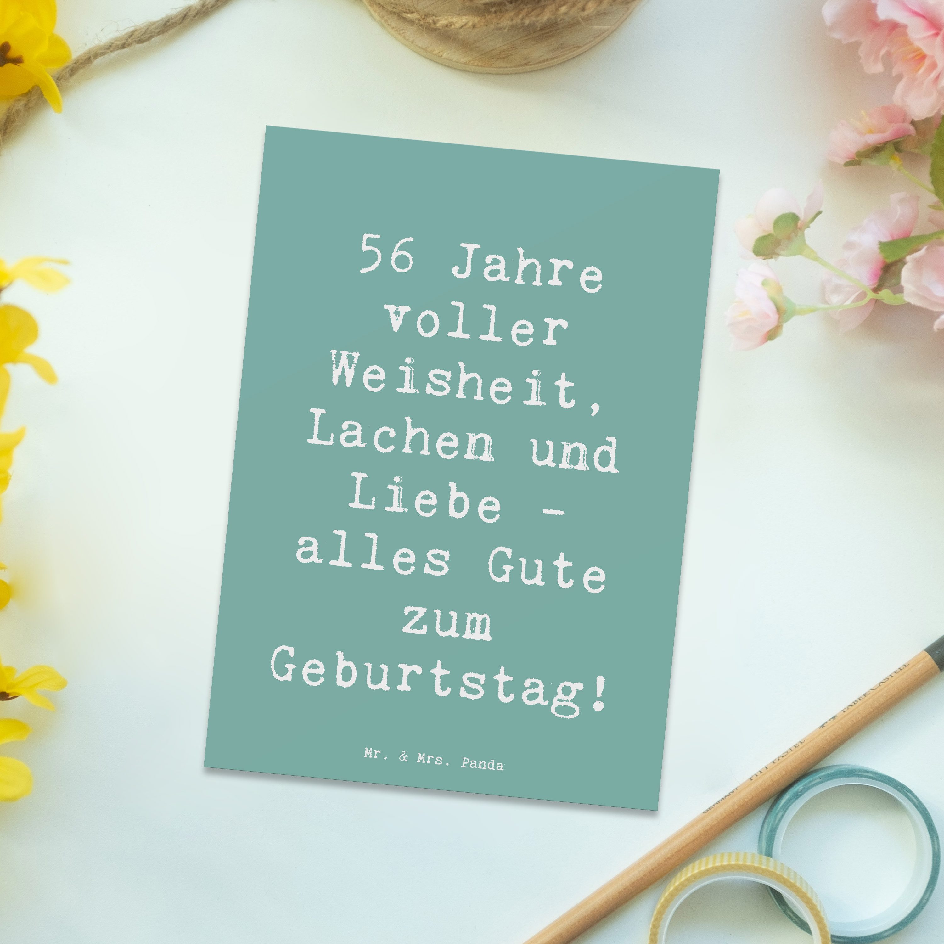 Thumbnail - Mr. & Mrs. Panda Postkarte Spruch 56. Geburtstag - Meeresbrise - Geschenk, Geburtstag Spruch, Ei