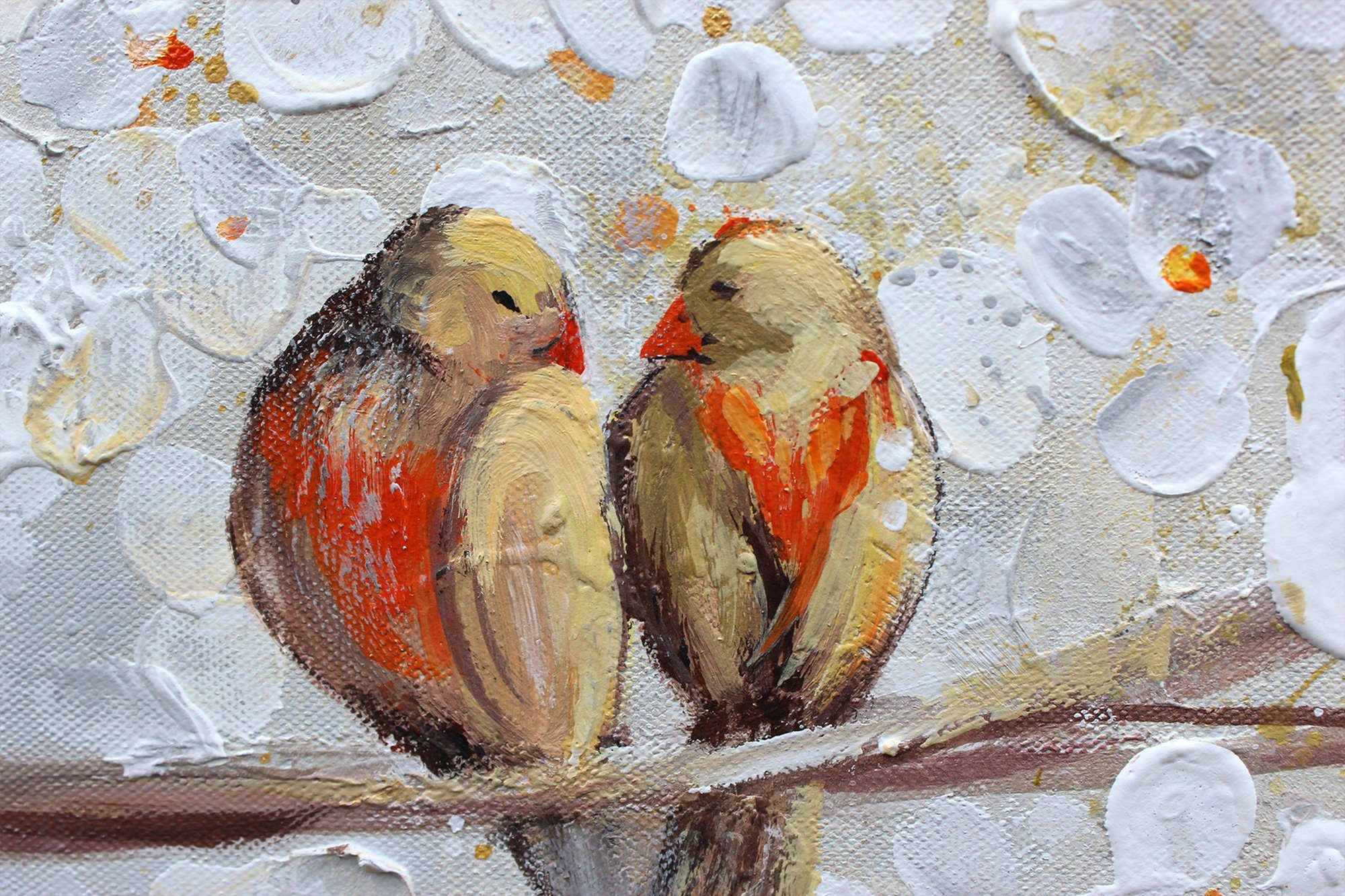 YS-Art Gemälde Sonnenaufgang, Natur, Leinwand Bild Handgemalt Zwei Vögel au günstig online kaufen