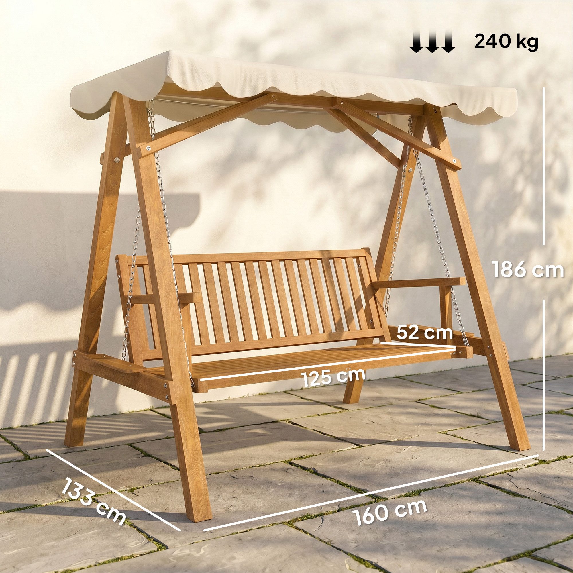 Outsunny Hollywoodschaukel Gartenschaukel Schaukel Lärche, 2-Sitzer, Entspannen, Gartenliege, 1 tlg., Schaukelbank, für Garten, Balkon, Natur+Creme