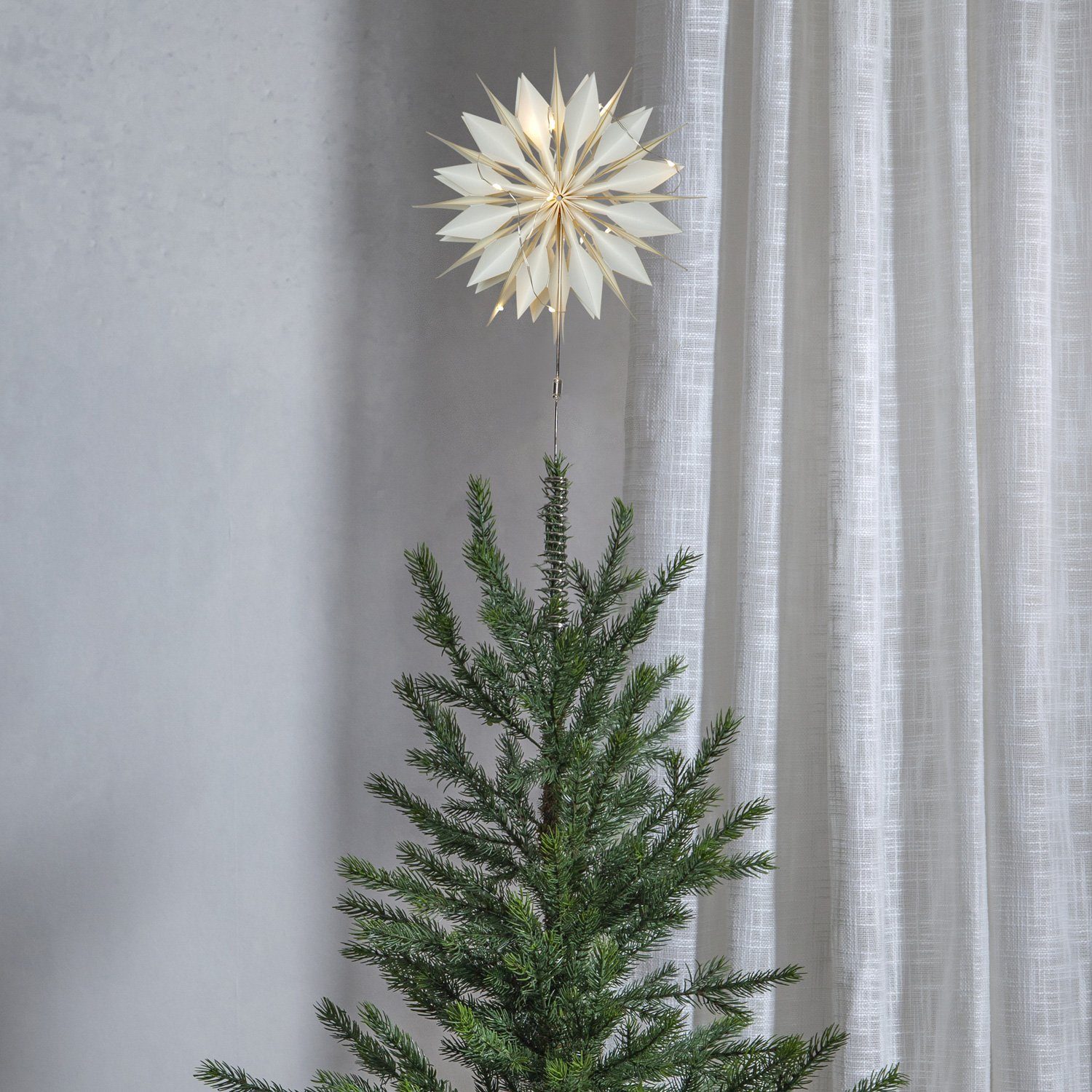 MARELIDA Christbaumspitze LED Baumspitze Papierstern Tannenbaumspitze beleuchtet H: 43cm weiß