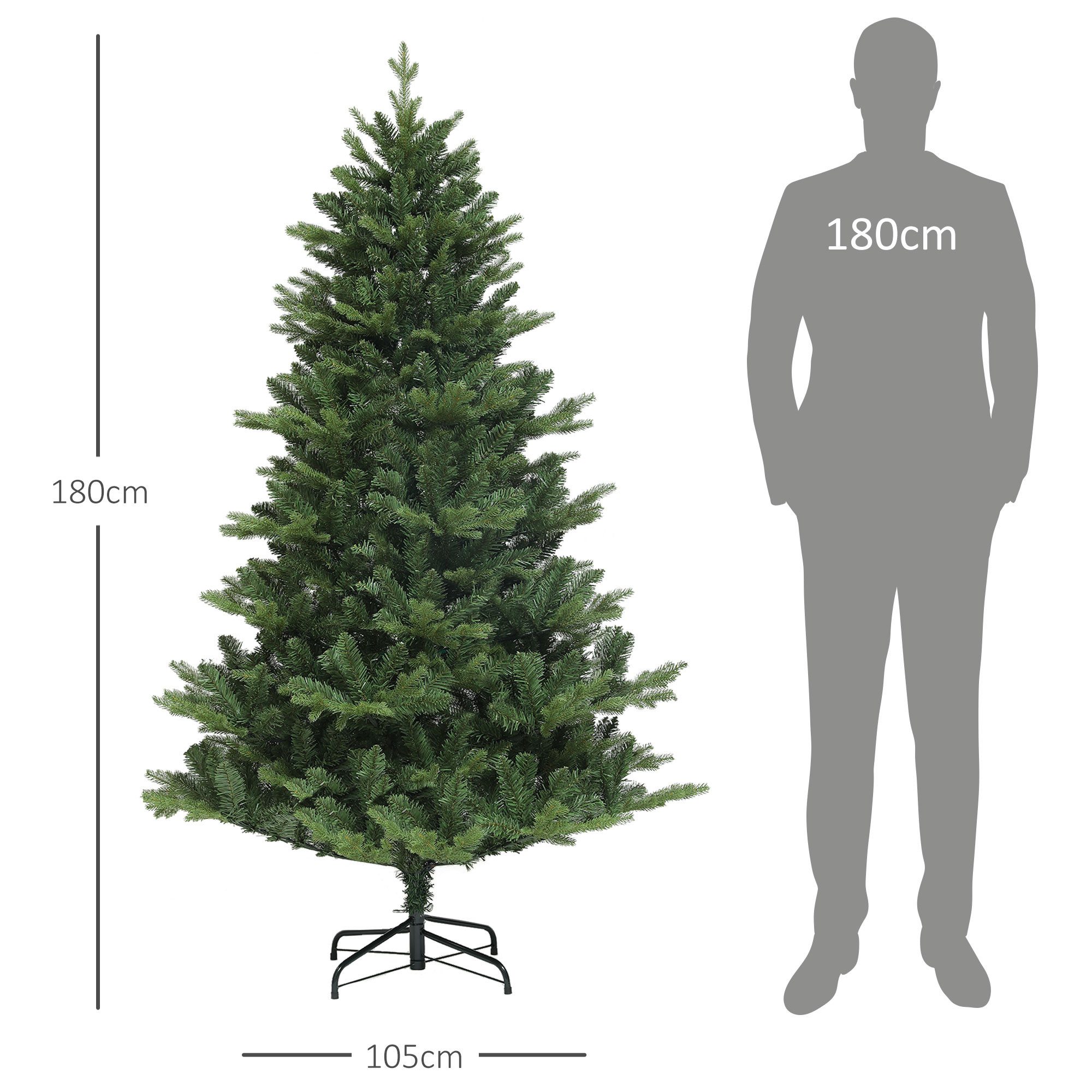 HOMCOM Künstlicher Weihnachtsbaum 180 cm, mit 818 Spitzen, Schnellaufbau Klappsystem, Stahlständer, Künstlicher Baum, für Weihnachten Deko, Indoor, Grün