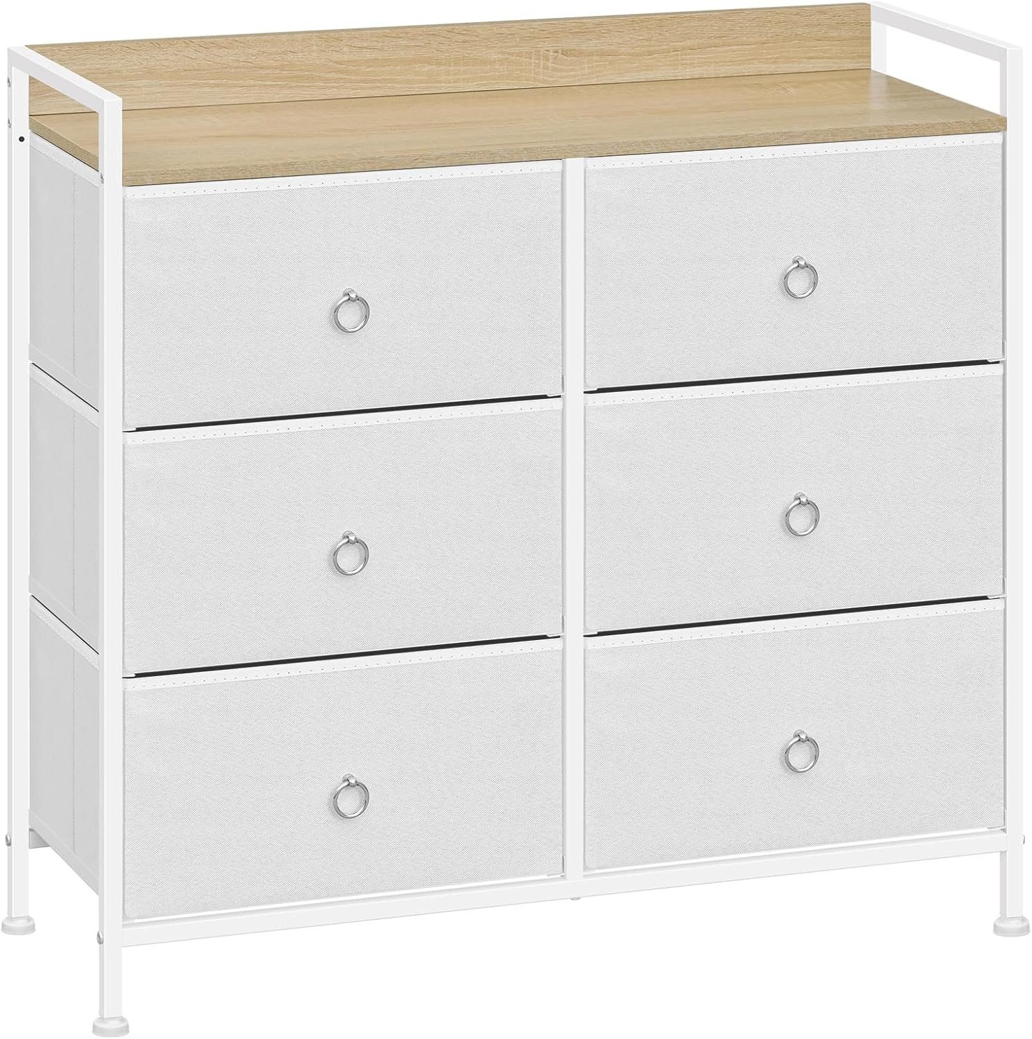 Sideboard Wohnzimmer Buluri Kommode Mit 10 Stoffschubladen – 100x30x99 Cm, Mit Holzplatte, Metallrahmen, Seitentaschen & Haken, Weiß, Für Schlafzimmer