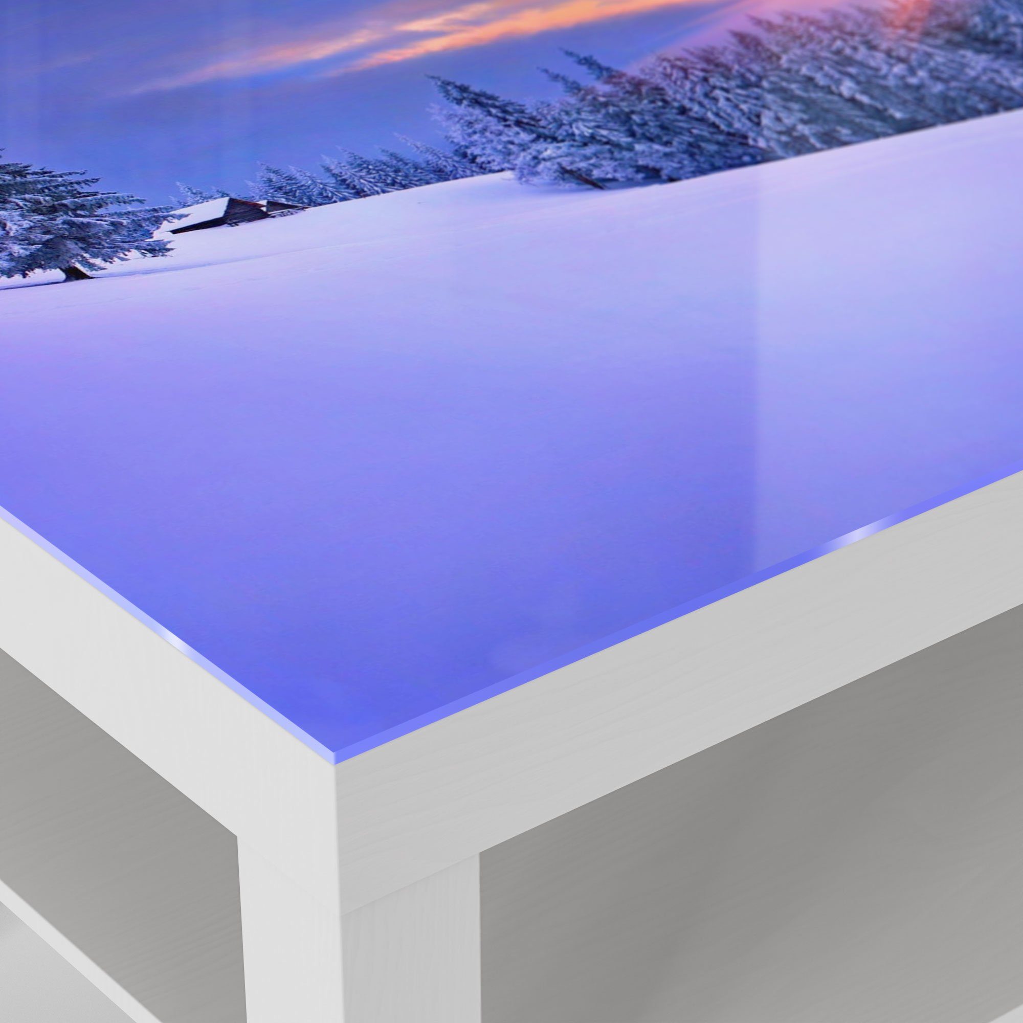 Beistelltisch Glas Couchtisch DEQORI 'Berg-Winterlandschaft', Glastisch Weiß modern