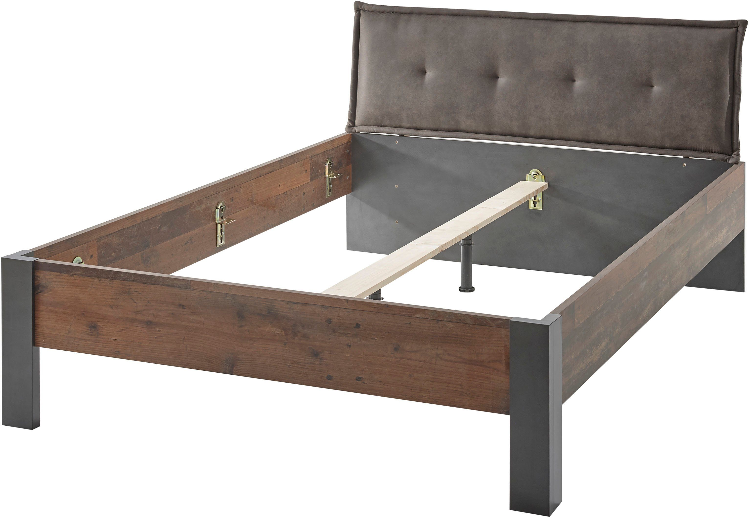 Home affaire Schlafzimmer-Set BROOKLYN, (Set, 4-tlg., mit Polsterkopfteil, Nachtkommode, Kleiderschrank 3 trg., Kommode)