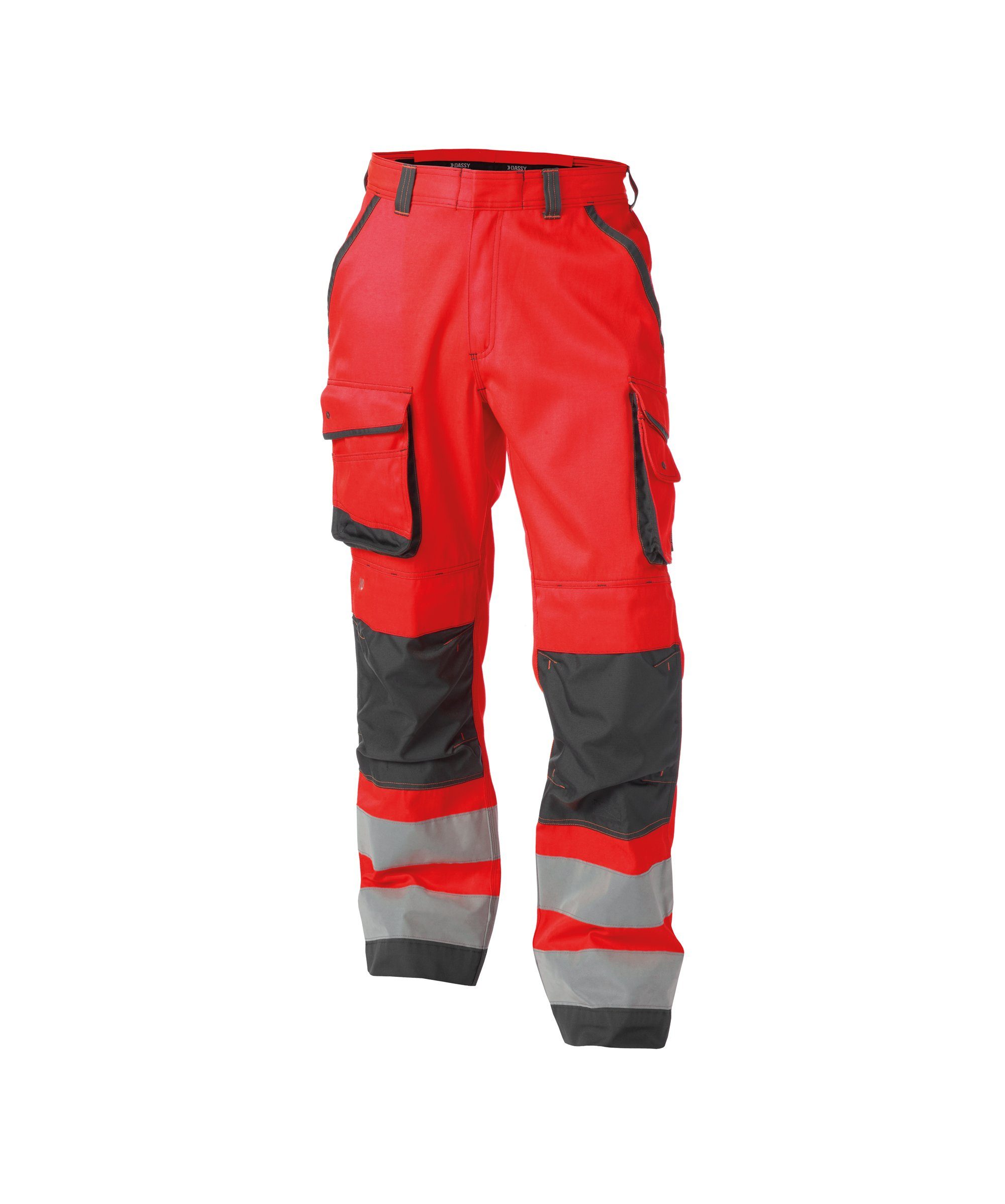 Dassy Arbeitshose Warnschutzhose mit (1-tlg) Kniepolstertaschen Chicago neonrot/zementgrau