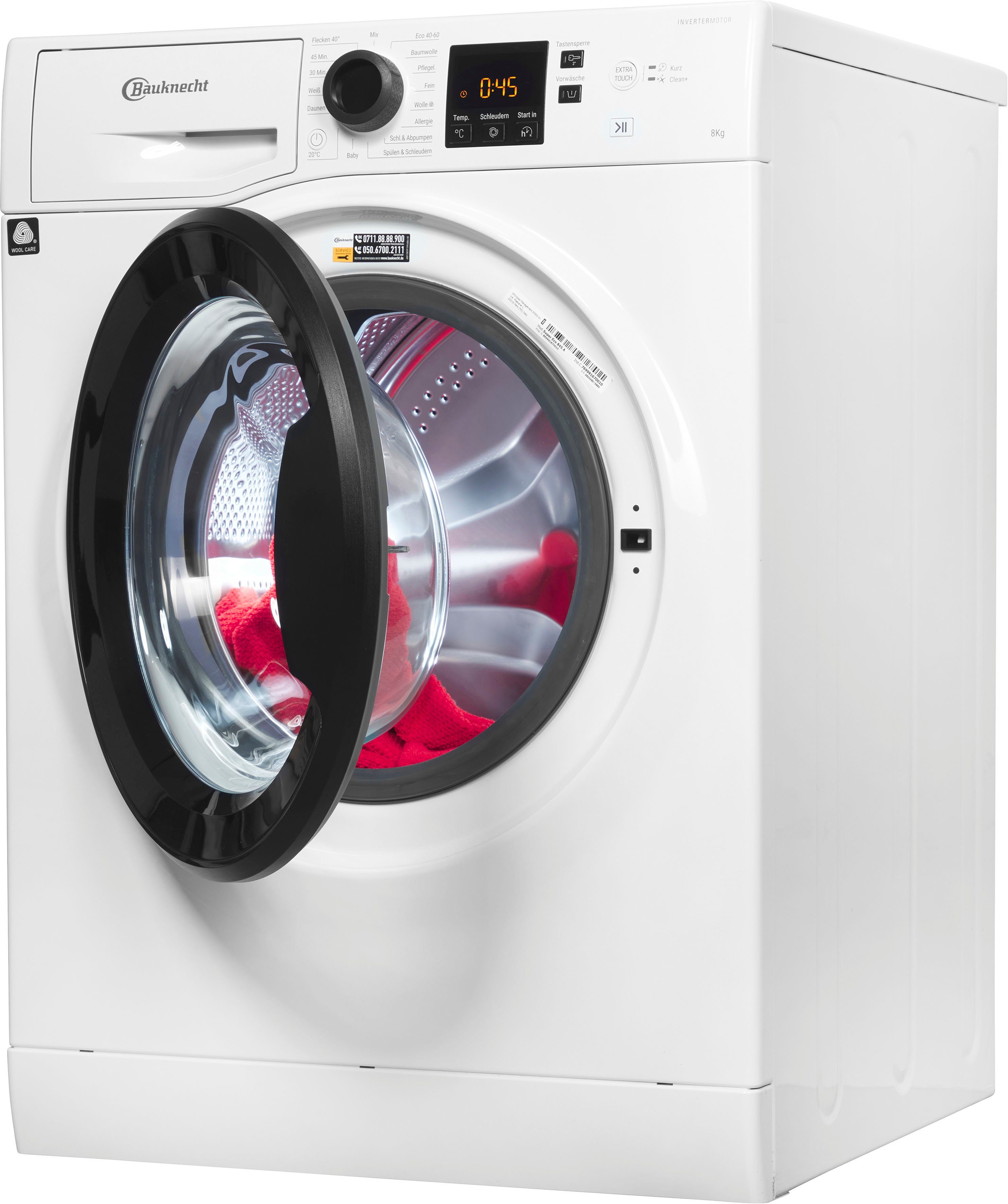 BAUKNECHT Waschmaschine Super Eco 845 A, 8 kg, 1400 U/min, Kurz 45‘ – saubere Wäsche bei voller Beladung in nur 45 Minuten – Bild 3 von 5