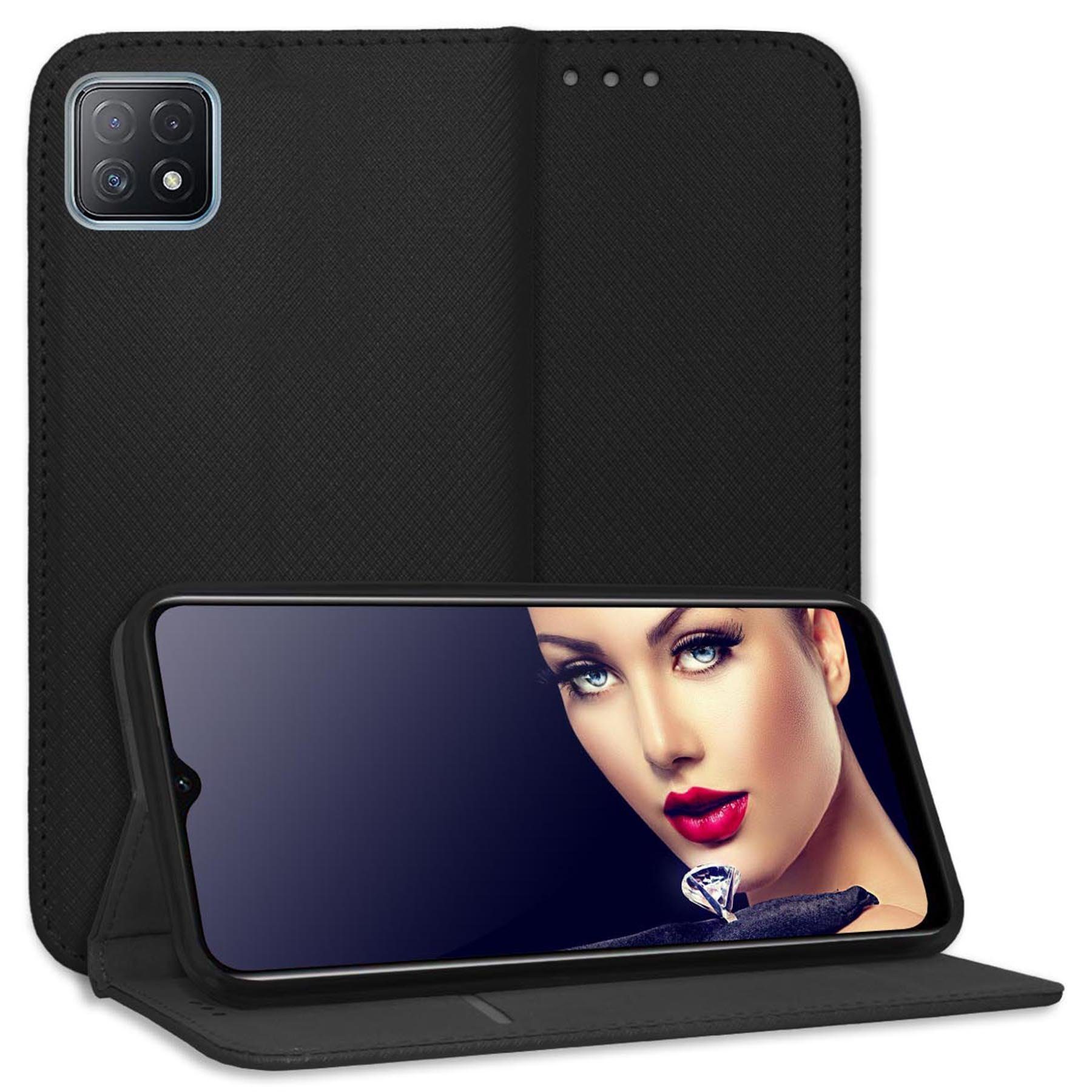mtb more energy Smartphone-Hülle Smart Magnet für Oppo A73 5G, Oppo A53 5G, Schwarz, Bookstyle Klapphülle Cover Wallet Case aus Kunstleder