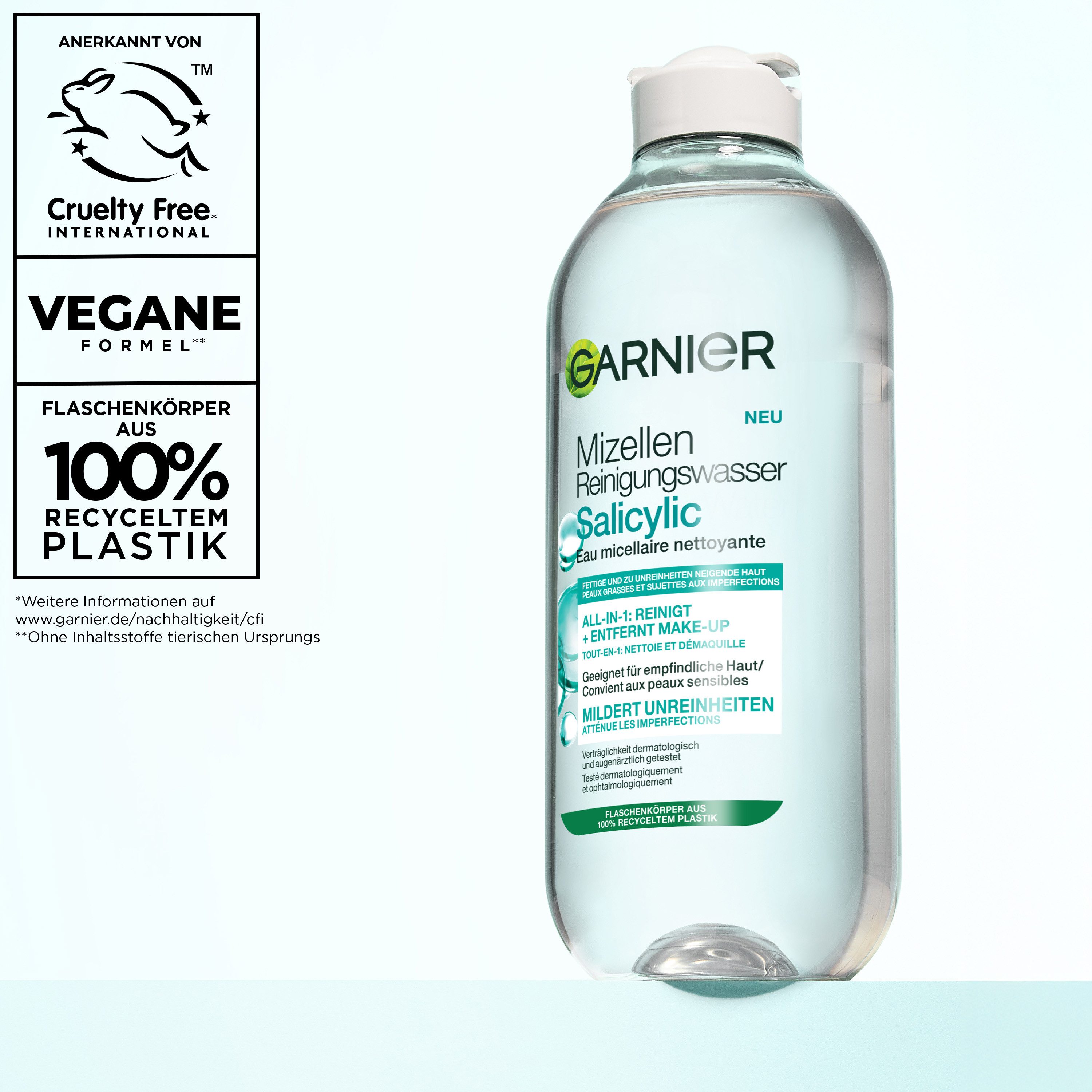 GARNIER Gesichtswasser GARNIER MIZELLEN REINIGUNGSWASSER SALICYLIC ALL-IN-1, mit Salicylsäure, für unreine und fettige Haut, flüssige Textur