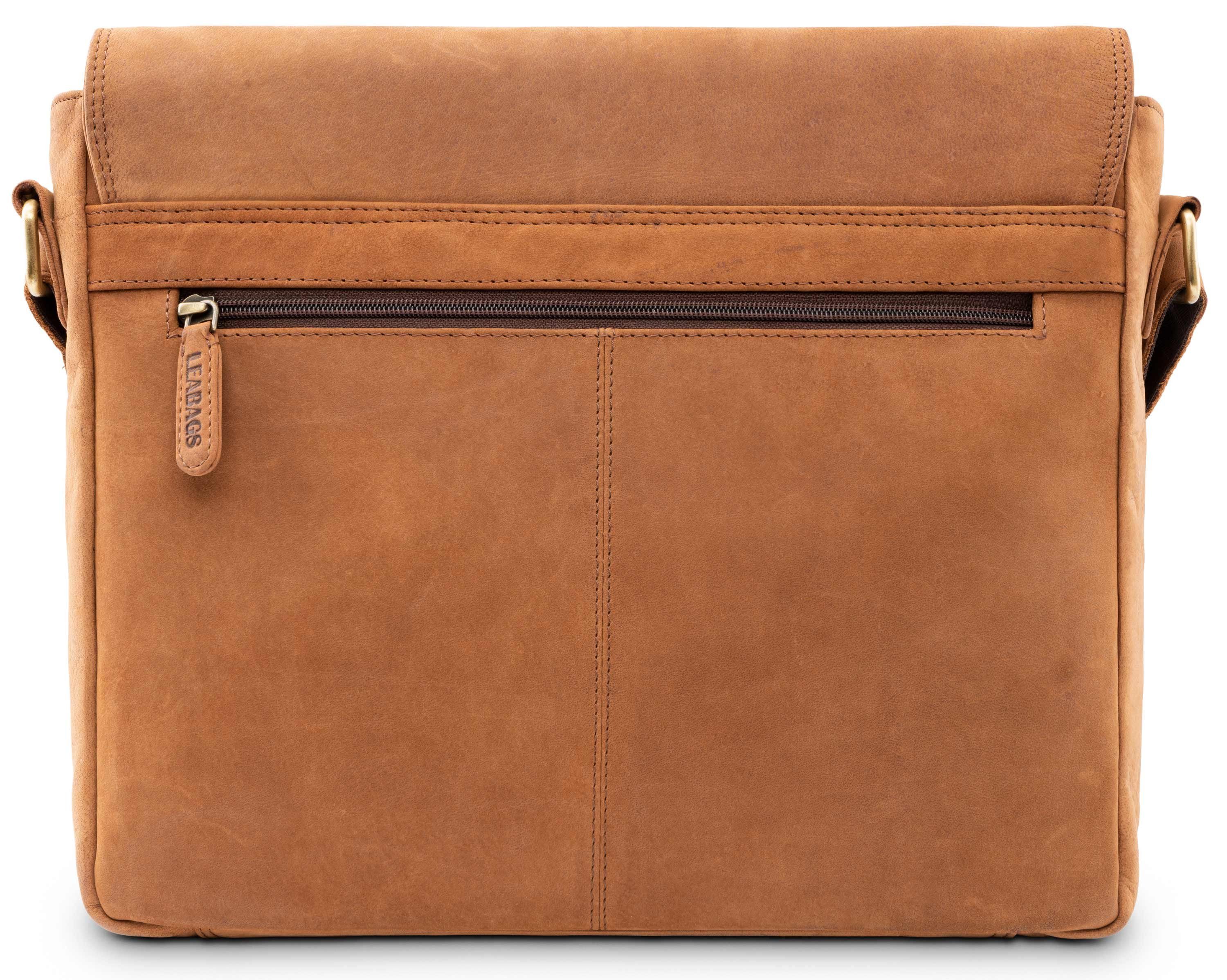LEABAGS Manchester Schultertasche Laptoptasche 13 Zoll aus echtem Leder im Vintage Look Braun