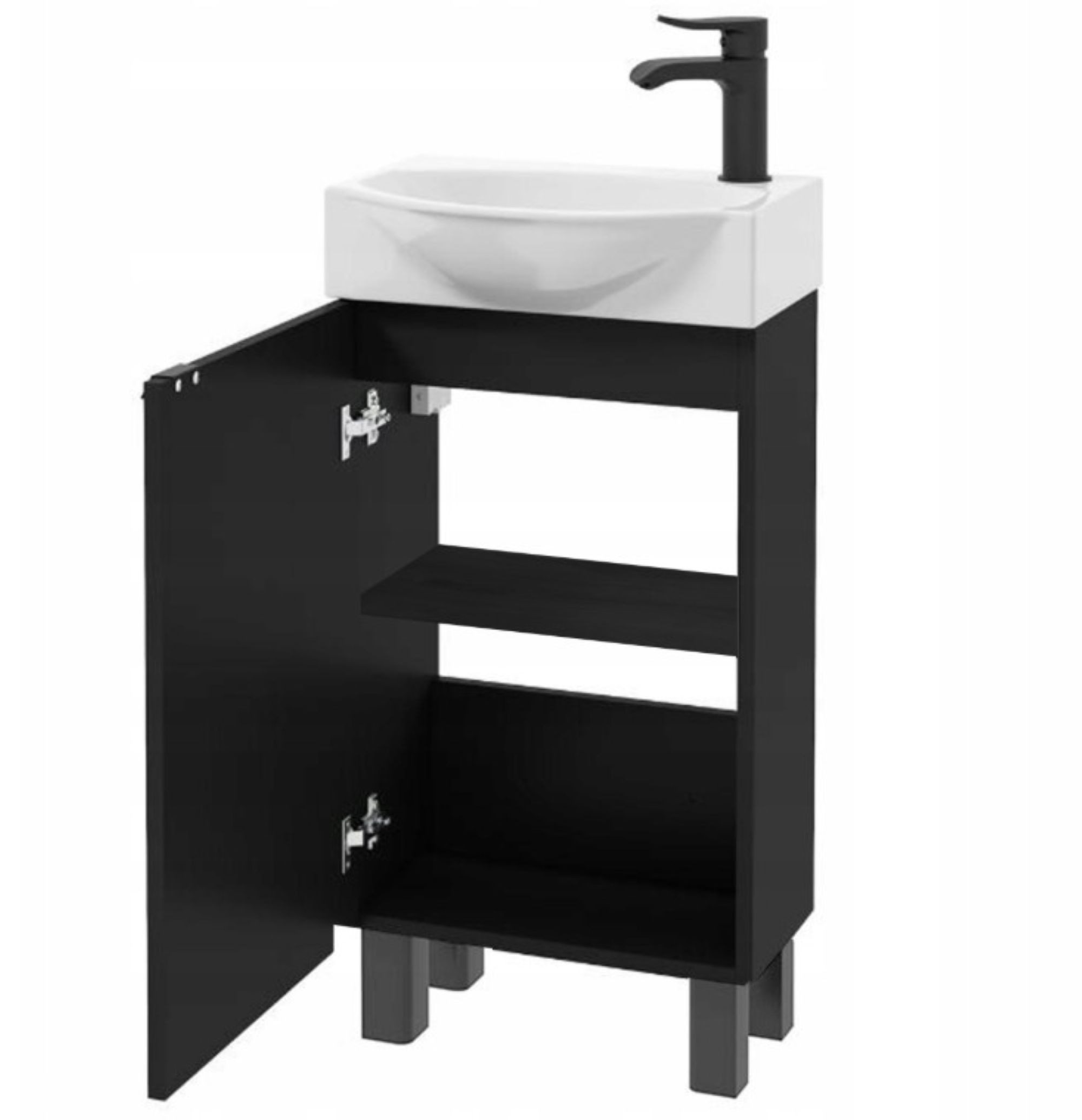 STAMAR Waschbeckenunterschrank Badmöbel Standschrank 40 cm mit Waschbecken Schwarz Armatur Matt Unterschrank stehend Keramik Siphon Set schmal schwarz Armatur