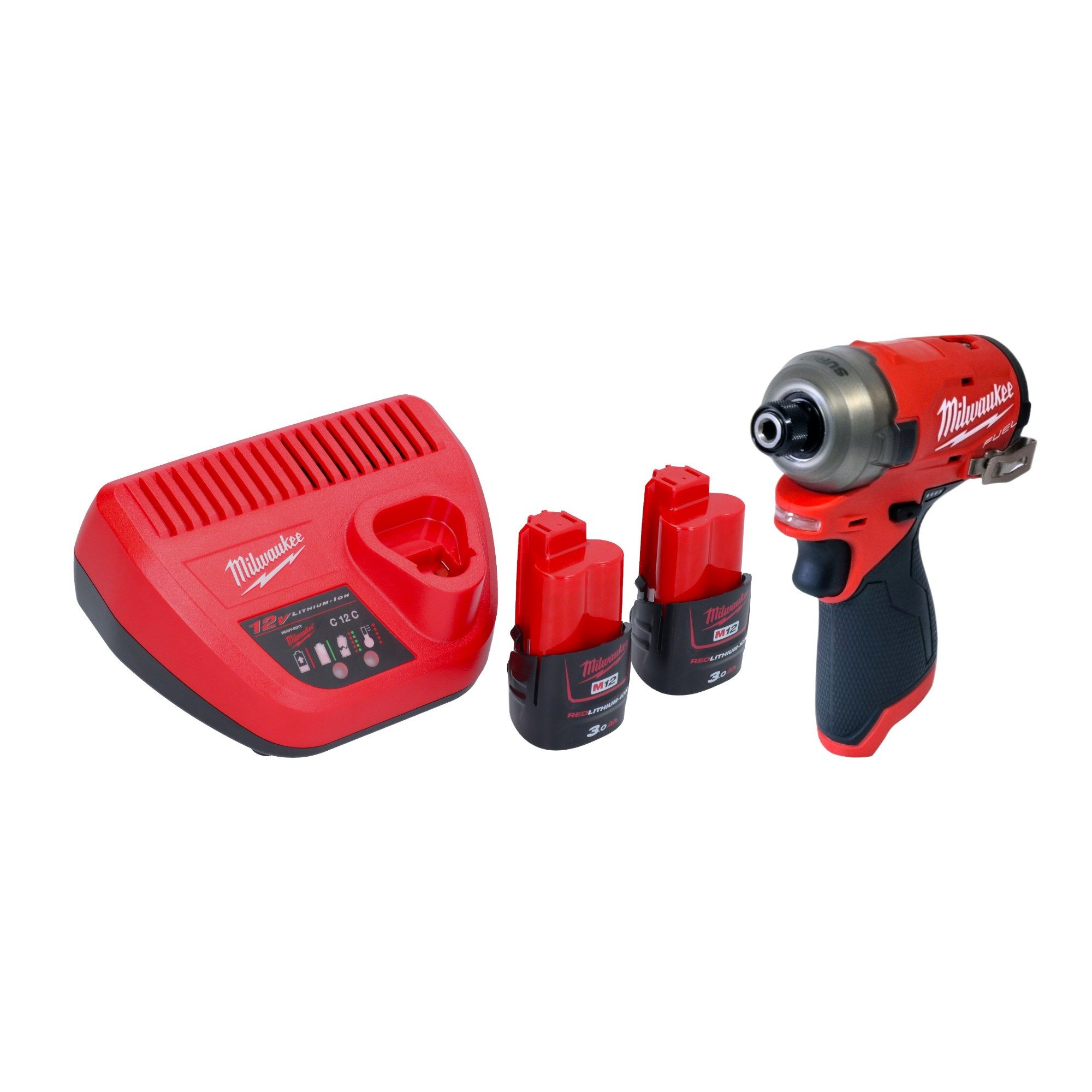 Milwaukee Akku-Schlagschrauber M12 FQID-302 12 V 50 Nm 1/4" Brushless + 2x Akku 3,0 Ah + Ladegerät