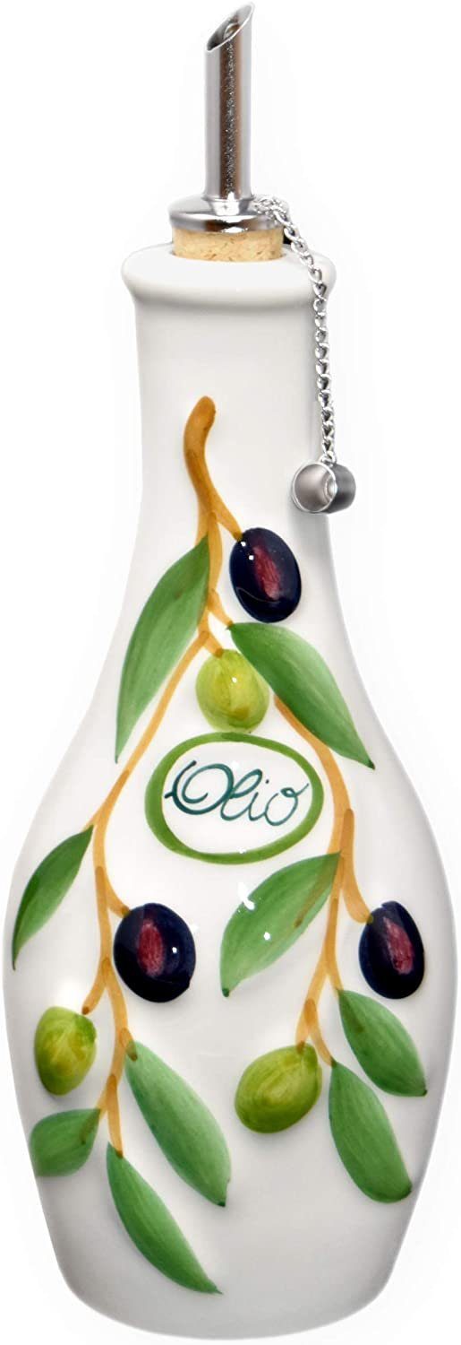 Lashuma Ölkaraffe Olive, (1-tlg., 500 ml), handgemachte Keramik Ölflasche Ø 7 cm x 23 cm aus Italien