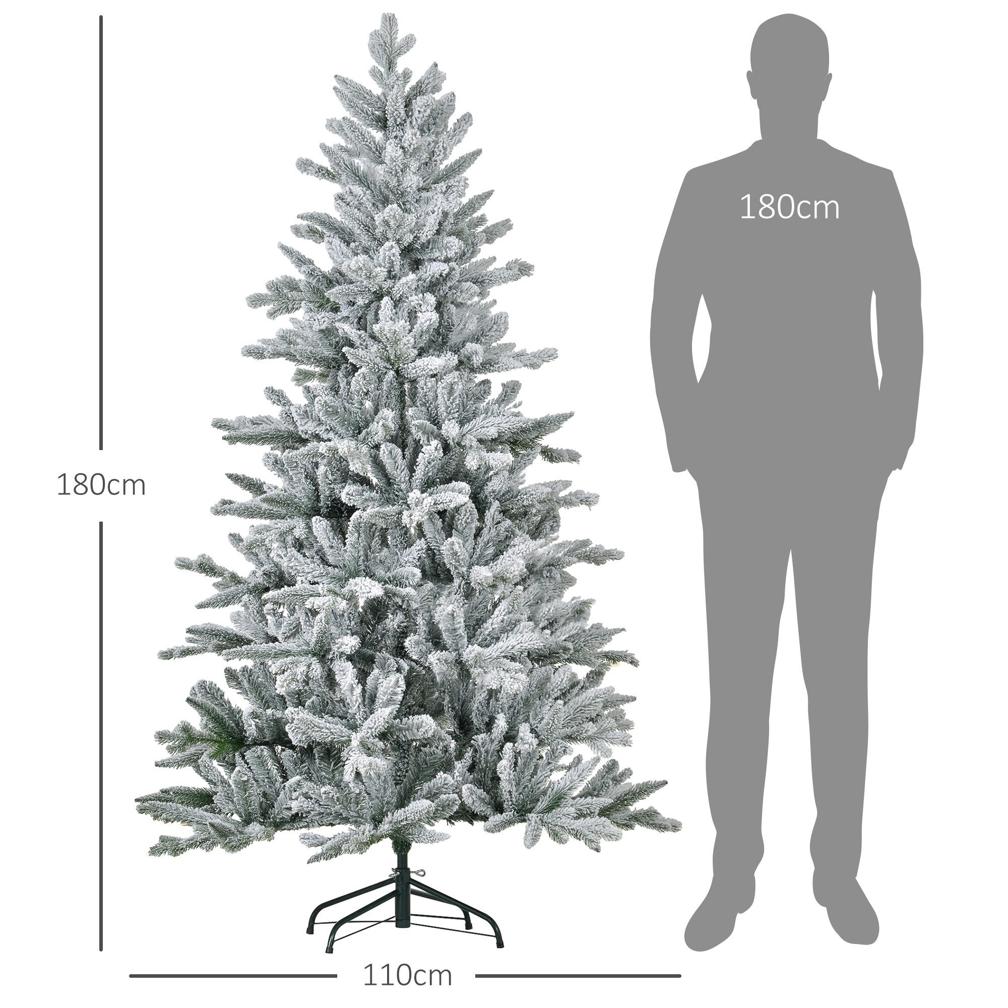 HOMCOM Künstlicher Weihnachtsbaum 180 cm, mit 994 Spitzen, Kunstschnee, klappbar Metallständer, Tanne, für Weihnachten Deko, grün