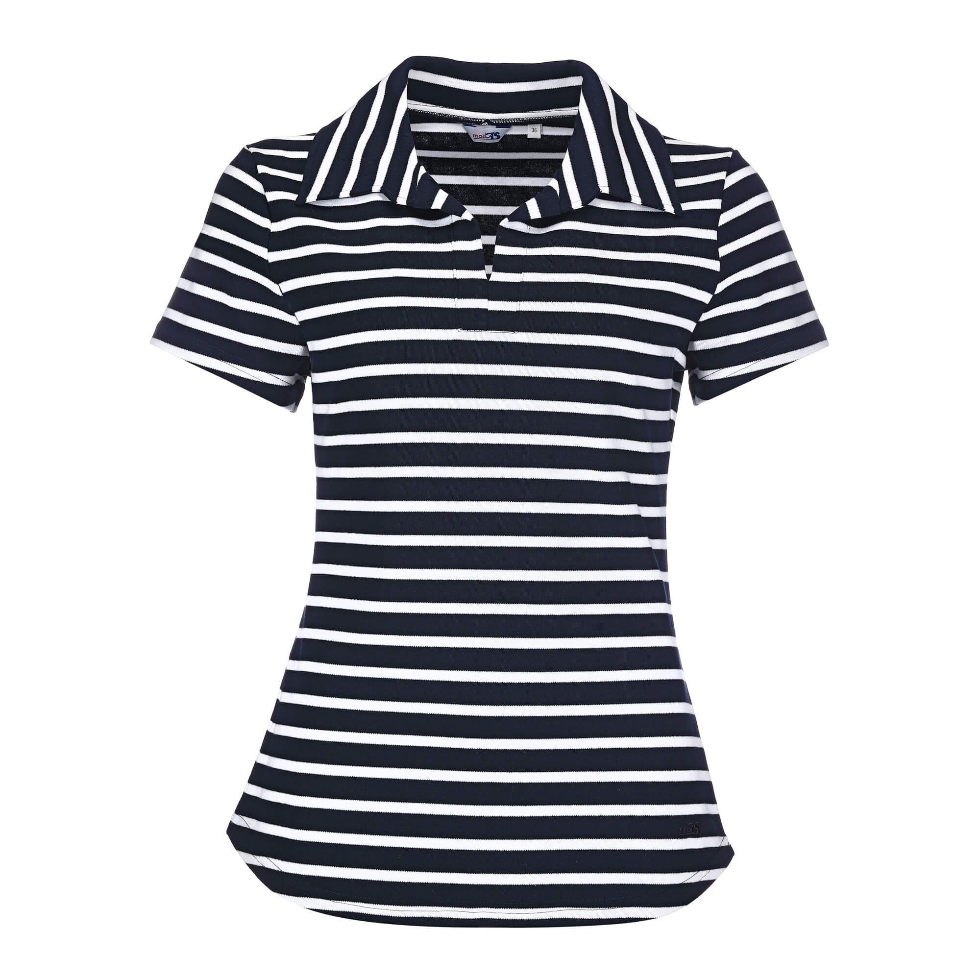 modAS T-Shirt Damen Kurzarm-Shirt gestreift mit Polokragen - Sommershirt Streifen (05) blau / weiß