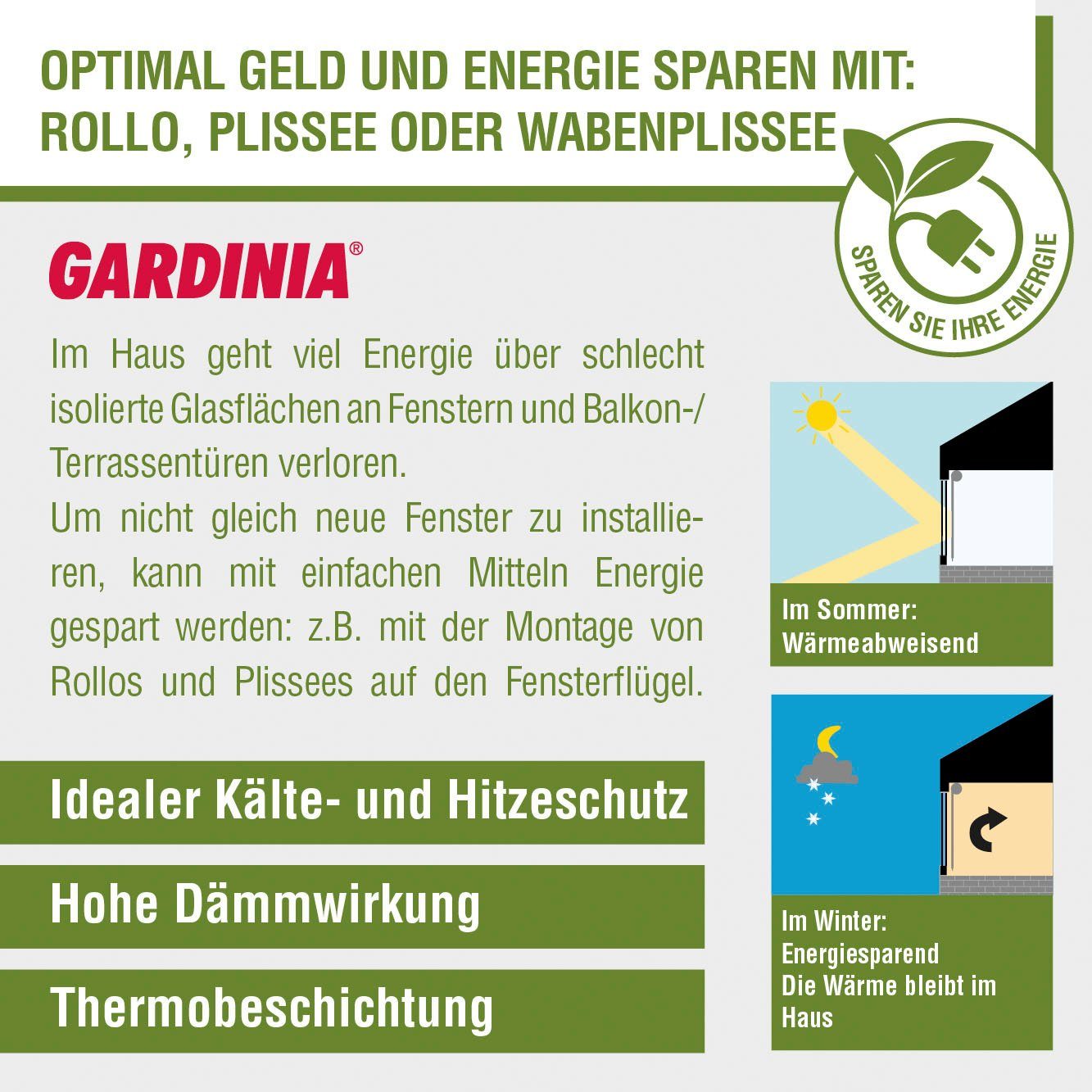 Plissee Easyfix Thermo-Plissee mit energiesparend, Thermobeschichtung mit Energiesparend, verdunkelnd, GARDINIA, elfenbeinfarben 2 Klemmfix, abdunkelnd verspannt, ohne Bedienschienen Bohren