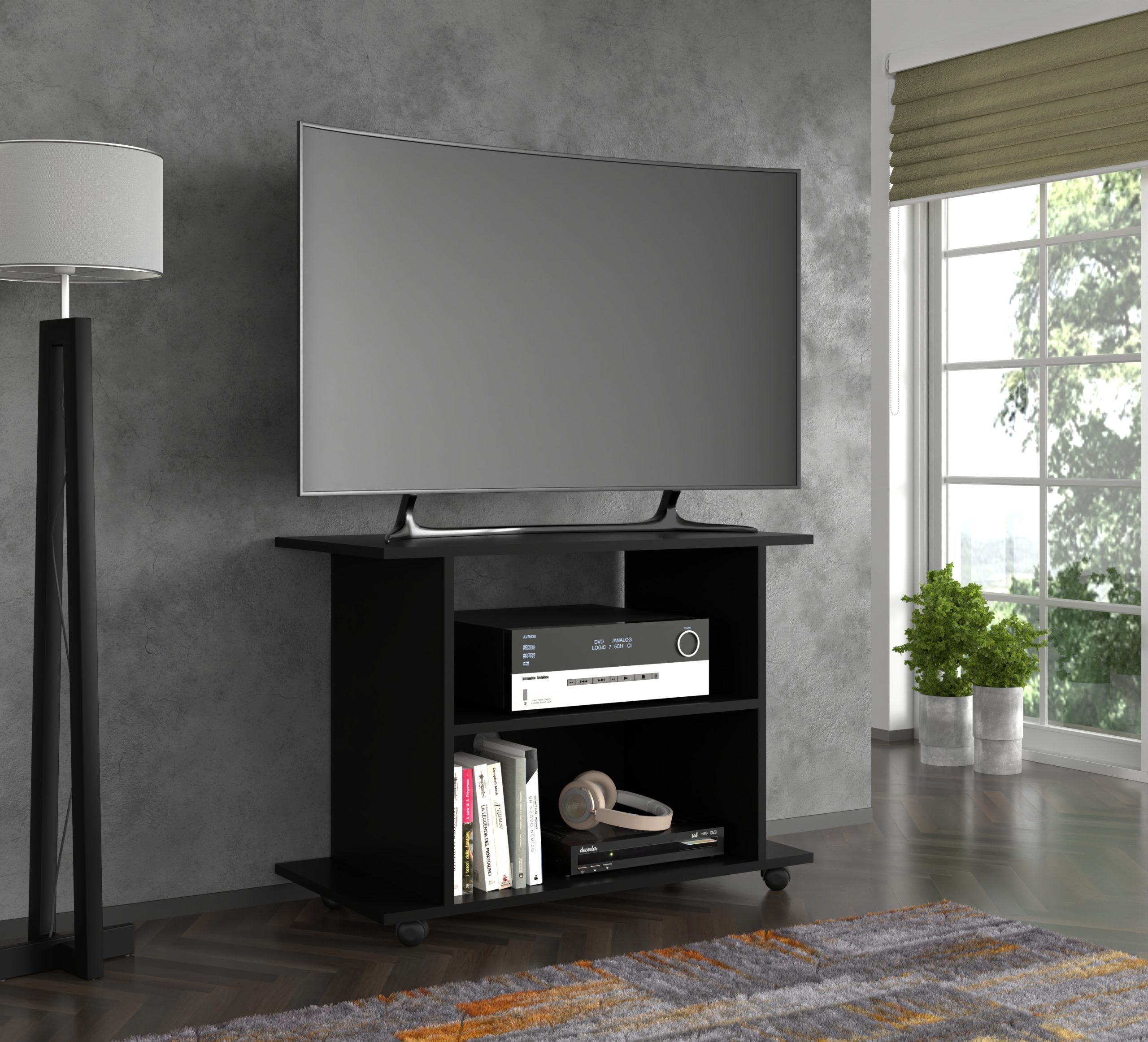 Raumhirsch Furniture Lowboard TV Schrank, RTV Möbel, Wohnmöbel (Maße: 80 x 40 x 60 (H) cm, 2 Fächer), Mit Rollen, Kabelöffnung, Mobil, Kompakte