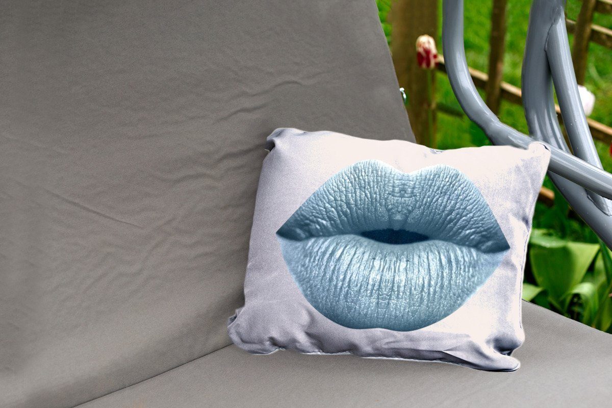 Dekokissen - Lippen - Kissenhülle Pastell Polyester, Outdoor-Dekorationskissen, MuchoWow Grau, Dekokissenbezug,