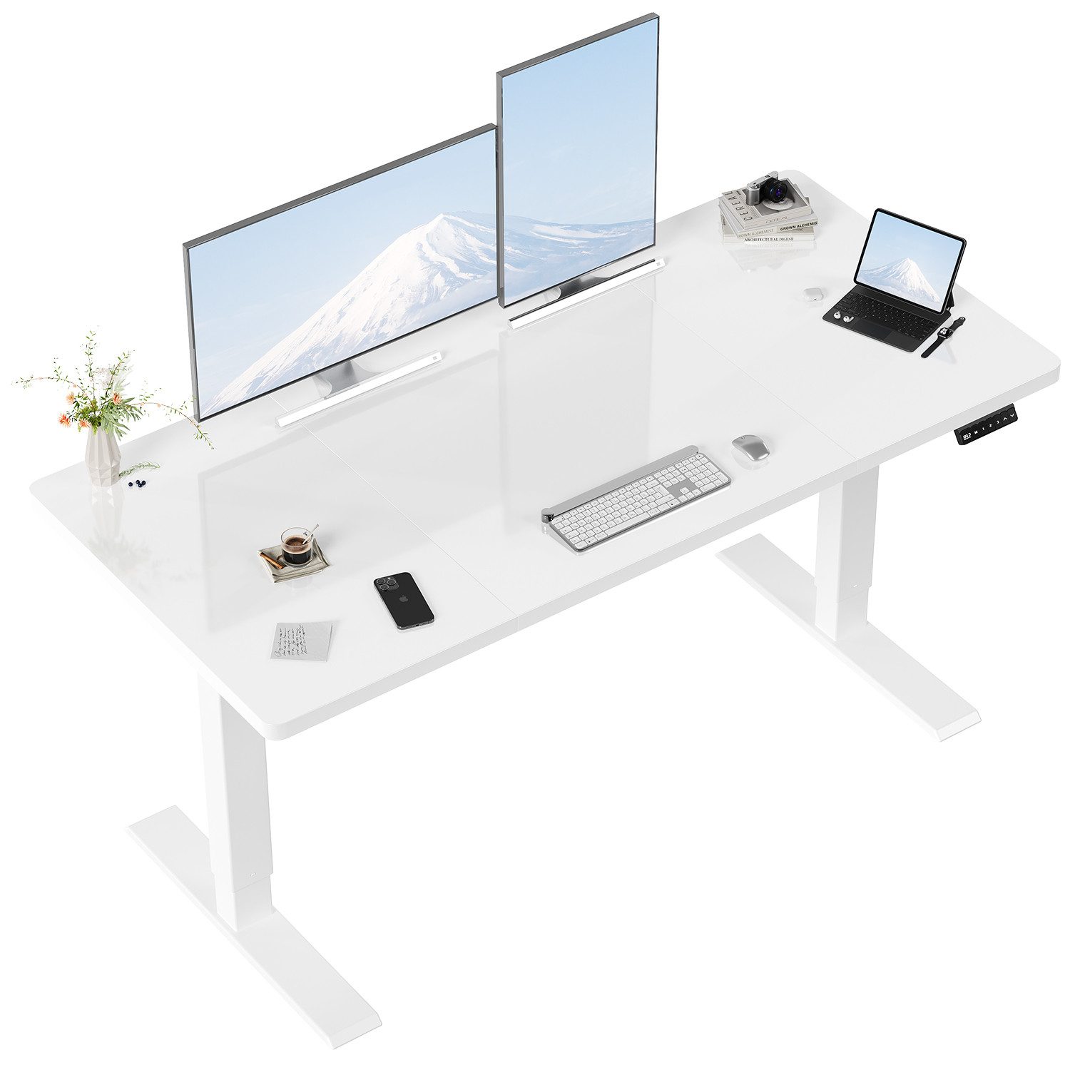 HOMALL Schreibtisch Höhenverstellbarer elektrischer Hubtisch mit Memory-Funktion (110 cm × 60 cm × 71–119 cm, bestehend aus drei Tischplatten, höhenverstellbar, speichert drei Standardhöhen, leiser Betrieb)