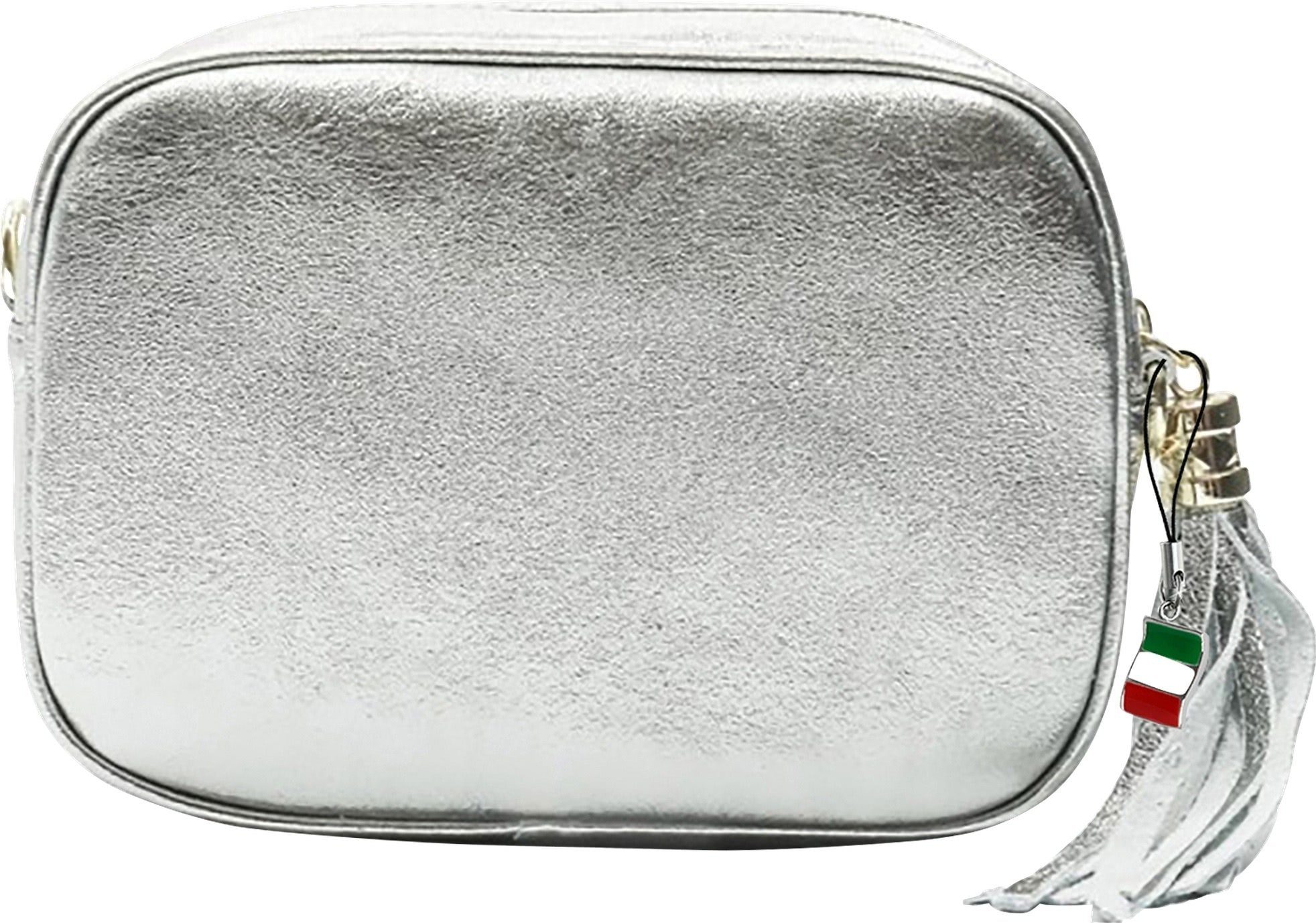 FLORENCE Umhängetasche Florence Umhängetasche Echtleder Tasche (Umhängetasche), Damen Leder Umhängetasche, silber metallic ca. 21cm