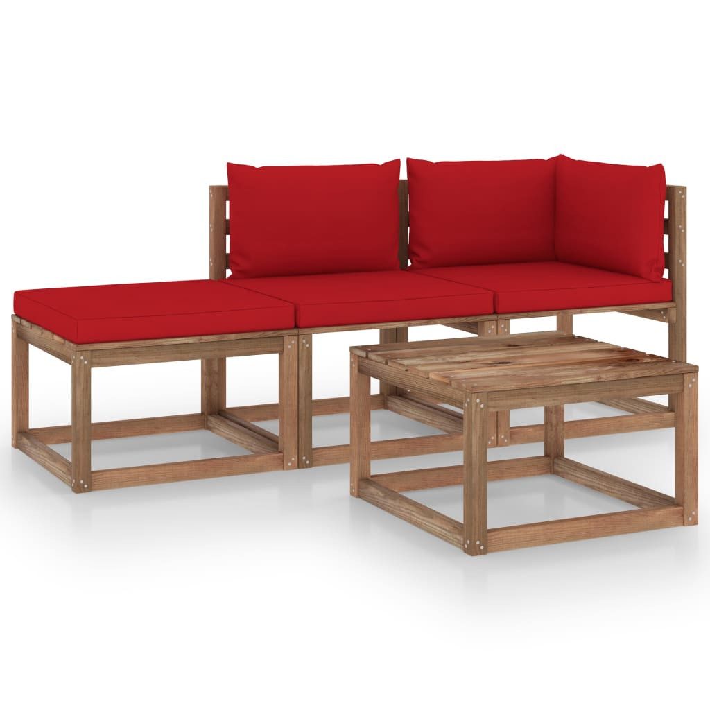 vidaXL Gartenlounge-Set 4-tlg. Garten-Lounge-Set aus Paletten mit Kissen Kiefernholz, (1-tlg)