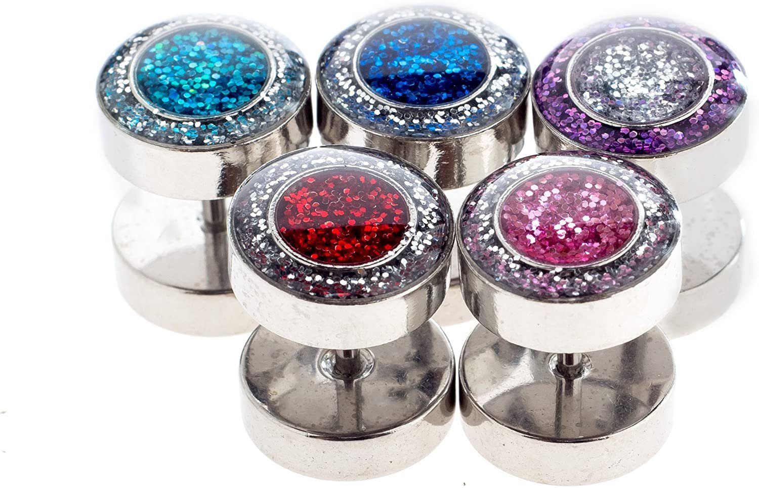 Karisma Plug Ohrstecker Ear Fake Plug Stahl mit Glitter motiv Rot beschichtet- 10mm Ohrpiercing- 5824-Ro