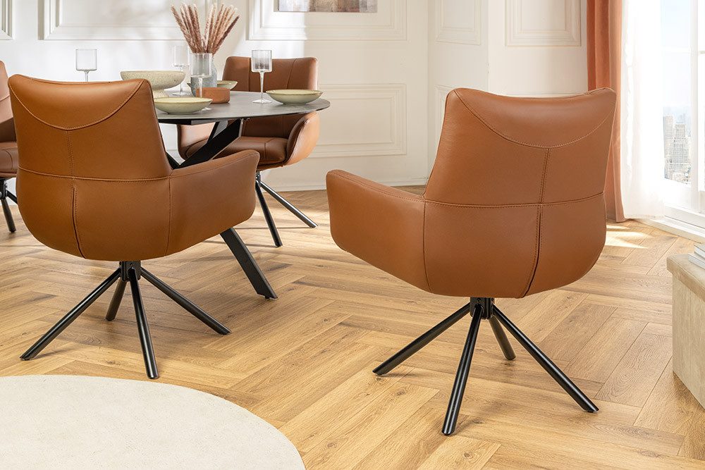riess-ambiente Drehstuhl SIGNATURE cognac braun/schwarz - Echtleder, Metall, drehbar, Armlehne (Einzelartikel, 1 St), 360° drehbar & mit Taschenfederkern - ideal für Esszimmer & Büro