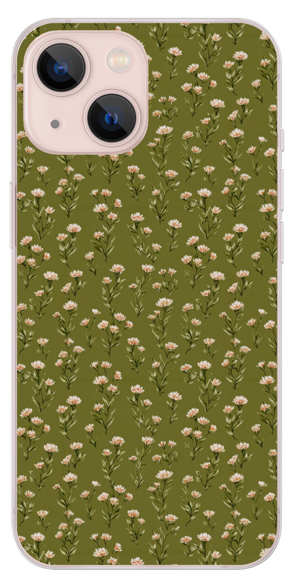 MuchoWow Handyhülle für Apple iPhone 13 Rustikal - Blumen - Grün, Smartphone-Bumper, Print, Handy Schutzhülle Dünn