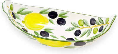 Lashuma Obstschale »Zitrone Olive«, Keramik, (1-tlg), Ovale Dessertschüssel mit Zitronen Oliven Design 30x15 cm