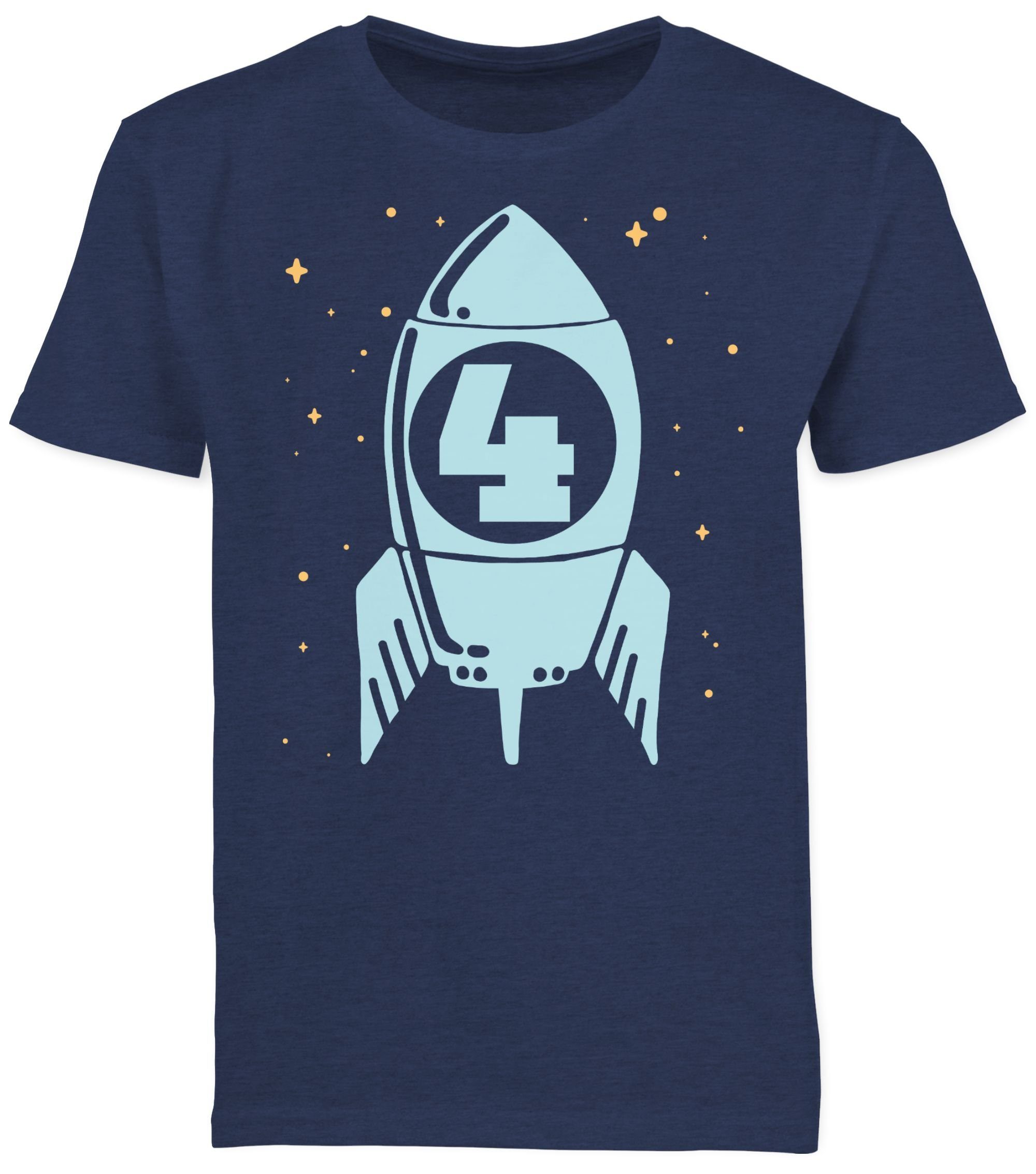 Shirtracer blau mit Vier Meliert 1 Rakete T-Shirt Geburtstag 4. Sternen Dunkelblau