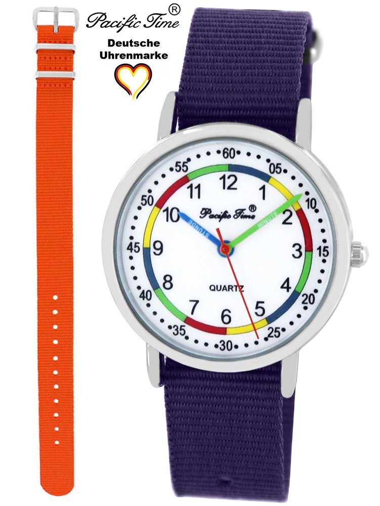 Kinder First - Time Design Match und violett und Pacific Versand Gratis Lernuhr Wechselarmband, orange Mix Armbanduhr Quarzuhr Set