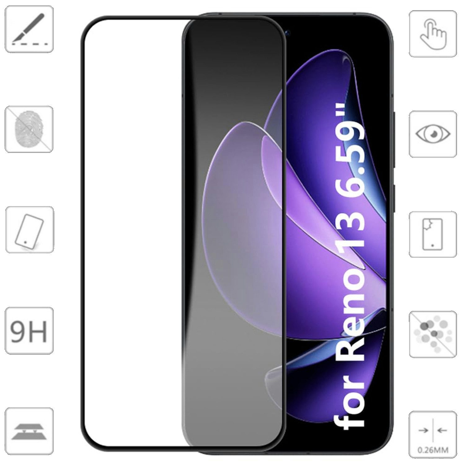 Handyhülle Für Oppo Reno 13 5G 1x 3D Premium Display H9 0,3mm Hart Glas Schutz