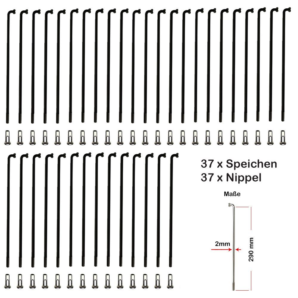 Speichen VERZINKT 290mm Spokes Büchel schwarz 37 Fahrrad-Laufrad Stück