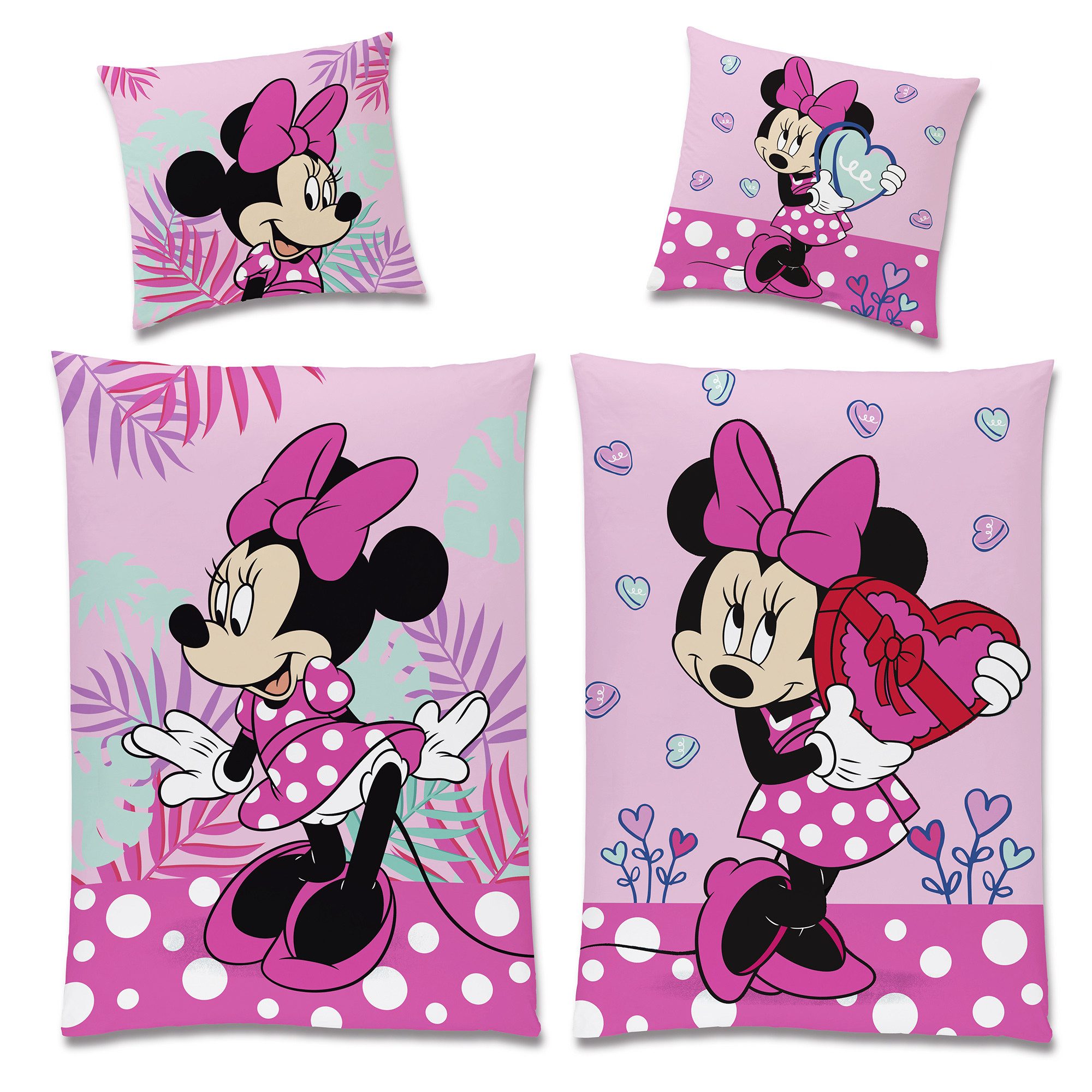 BERONAGE Kinderbettwäsche Minnie Mouse Herz Bettwäsche Biber / Flanell, Baumwolle, 2 teilig, 135x200 + 80x80 cm – Bild 5 von 5
