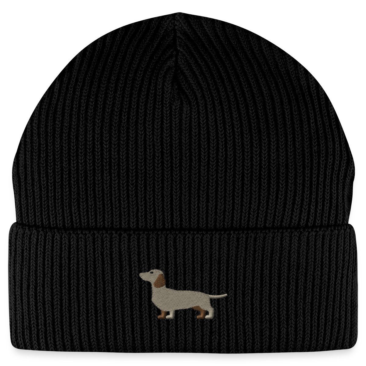 Spreadshirt Beanie Dackel Stickerei Fisherman Beanie Bio Mütze (1-St) günstig online kaufen