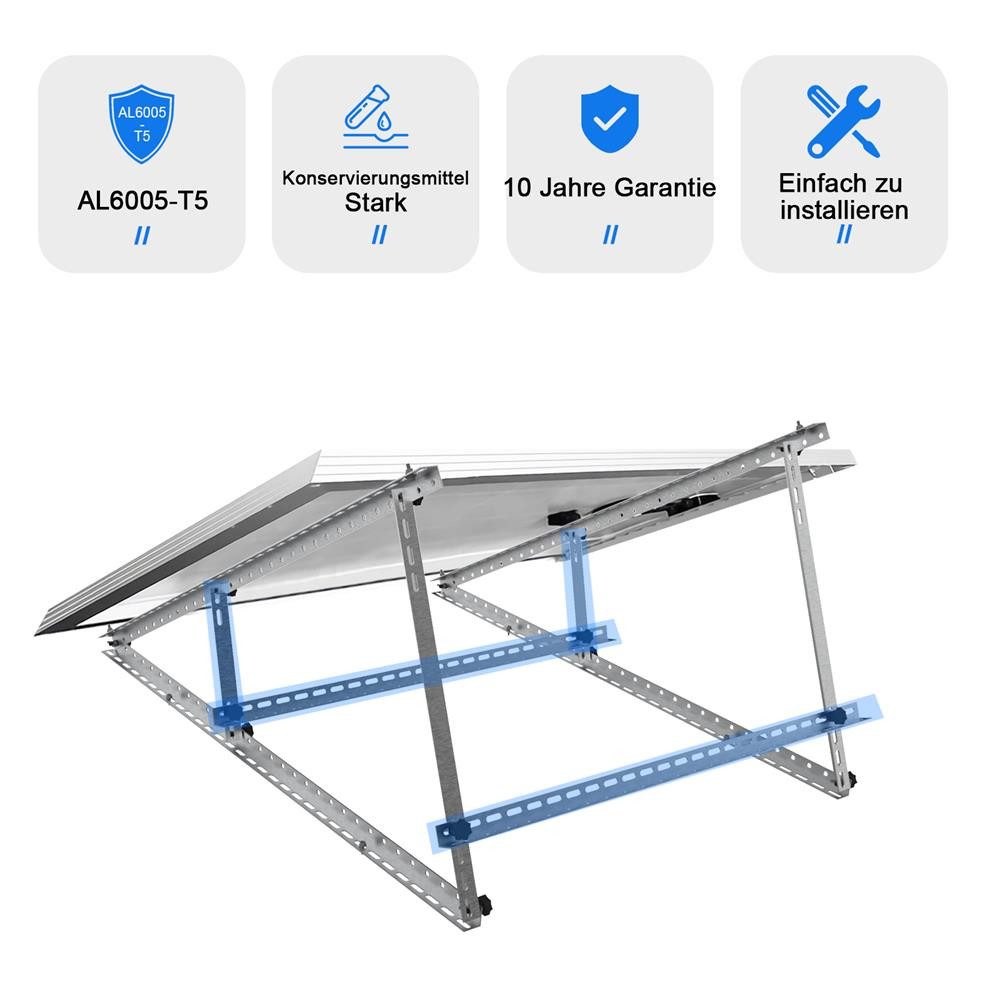 Rhein Beleuchtung Solarmodul 118 cm Verstärkte Solarpanel Halterung & Balkonkraftwerk Halterung, 0 W, Eloxiertes Aluminium & Edelstahl, (Set, 2-St., Solarmodul Halterung für Balkon, Wohnmobil - Ohne Bohren), Neigungswinkel 0-90° verstellbar - Robust, wetterfest & rostfrei