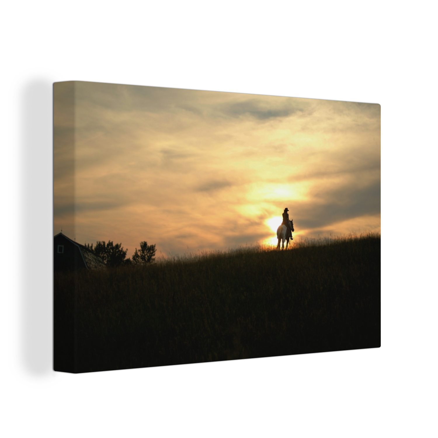 OneMillionCanvasses® Leinwandbild Pferde - Sonnenuntergang - Natur, (1 St), Wandbild Leinwandbilder, Aufhängefertig, Wanddeko, 30x20 cm